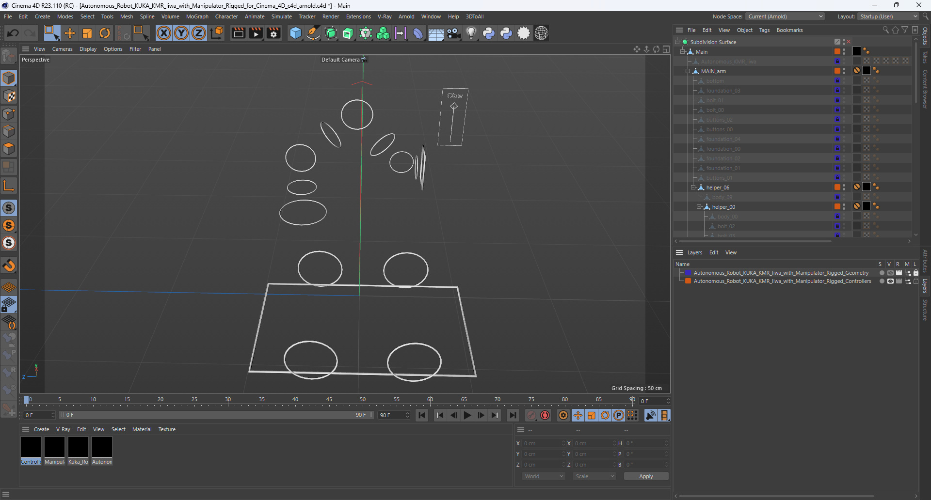 3D Autonomous Robot KUKA KMR Iiwa with Manipulator Rigged for Cinema 4D model