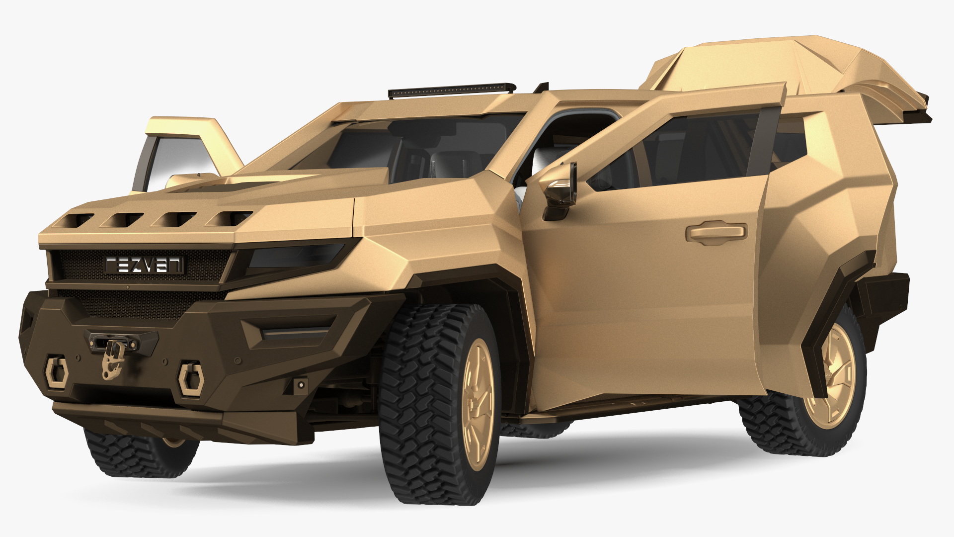 3D Armored Sand Colored SUV with Lights Off Rigged for Maya