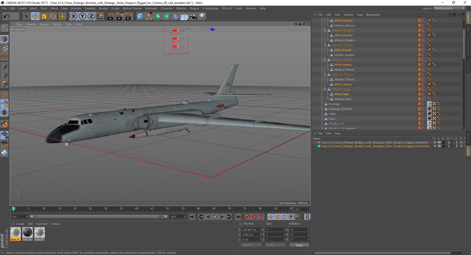 3D Xian H-6 China Strategic Bomber with Strategic Strike Weapon Rigged for Cinema 4D