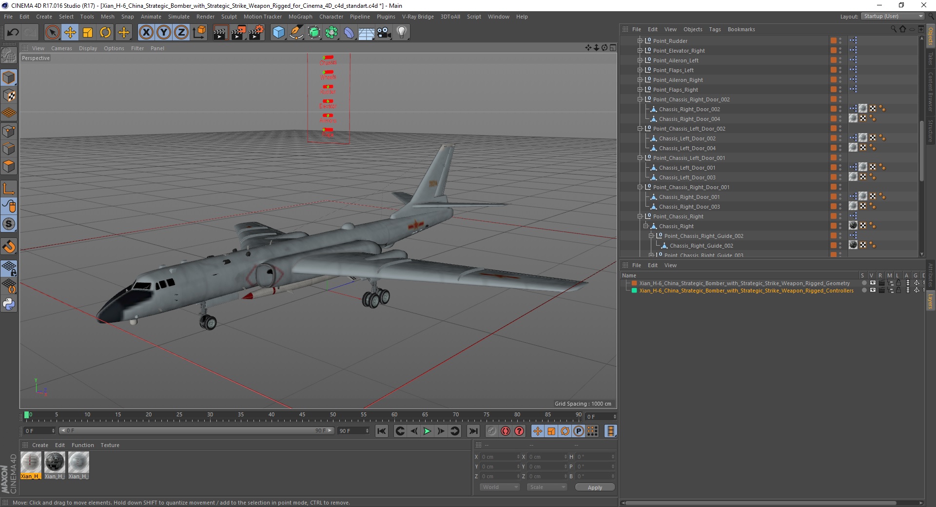 3D Xian H-6 China Strategic Bomber with Strategic Strike Weapon Rigged for Cinema 4D