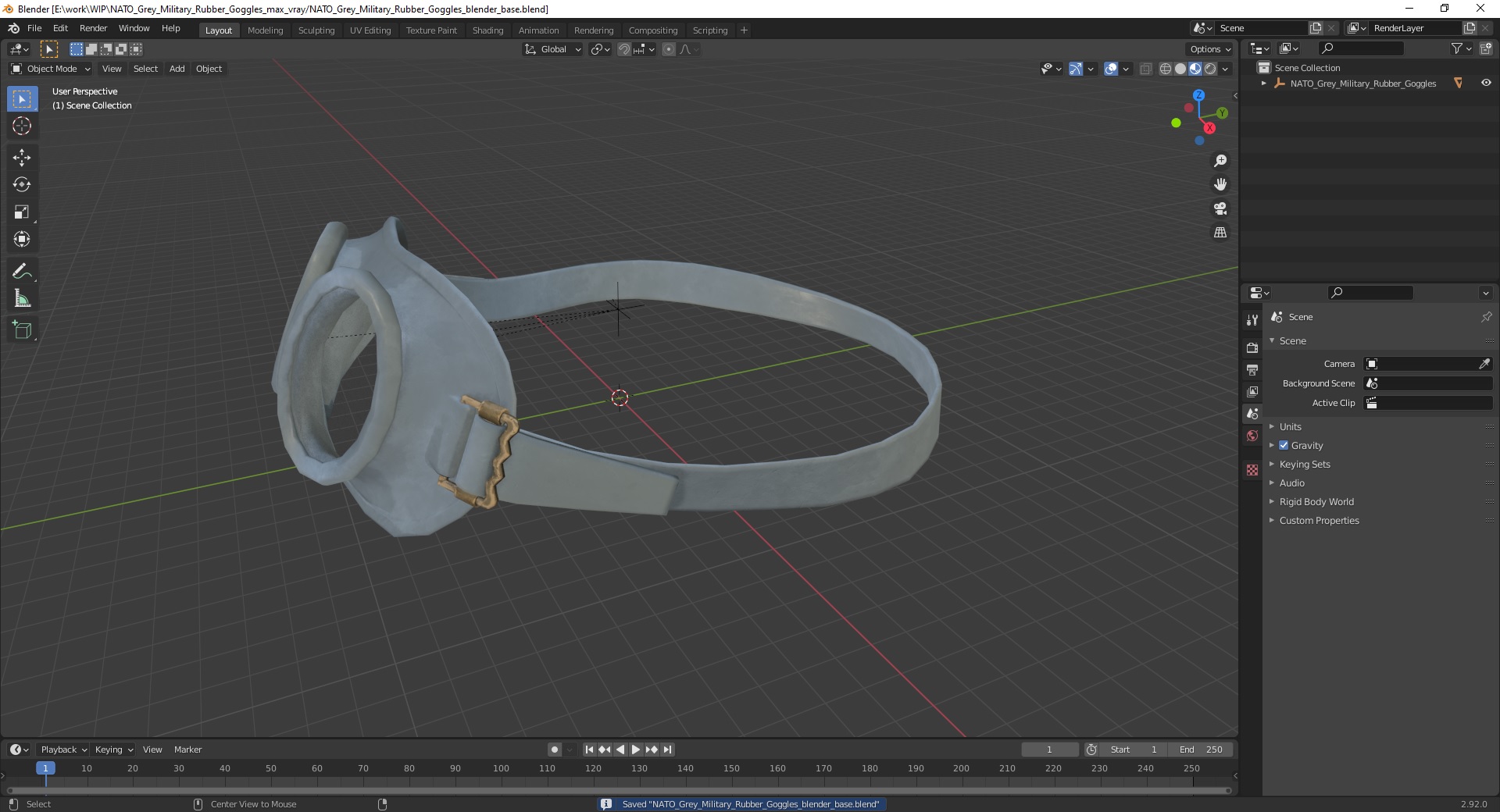 3D NATO Grey Military Rubber Goggles model