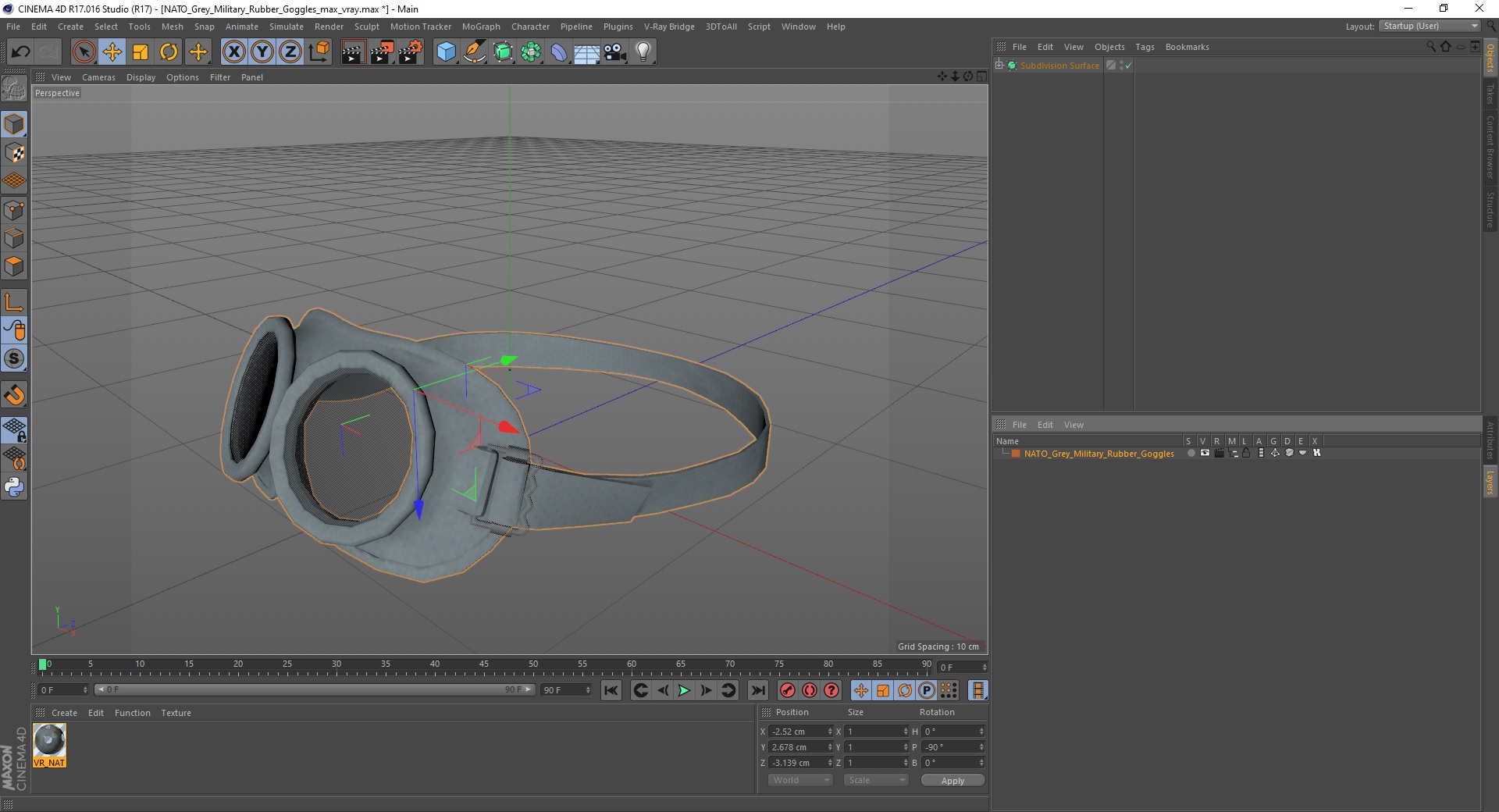 3D NATO Grey Military Rubber Goggles model