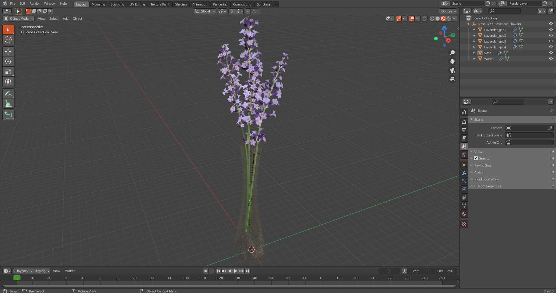 3D Vase with Lavender Flowers