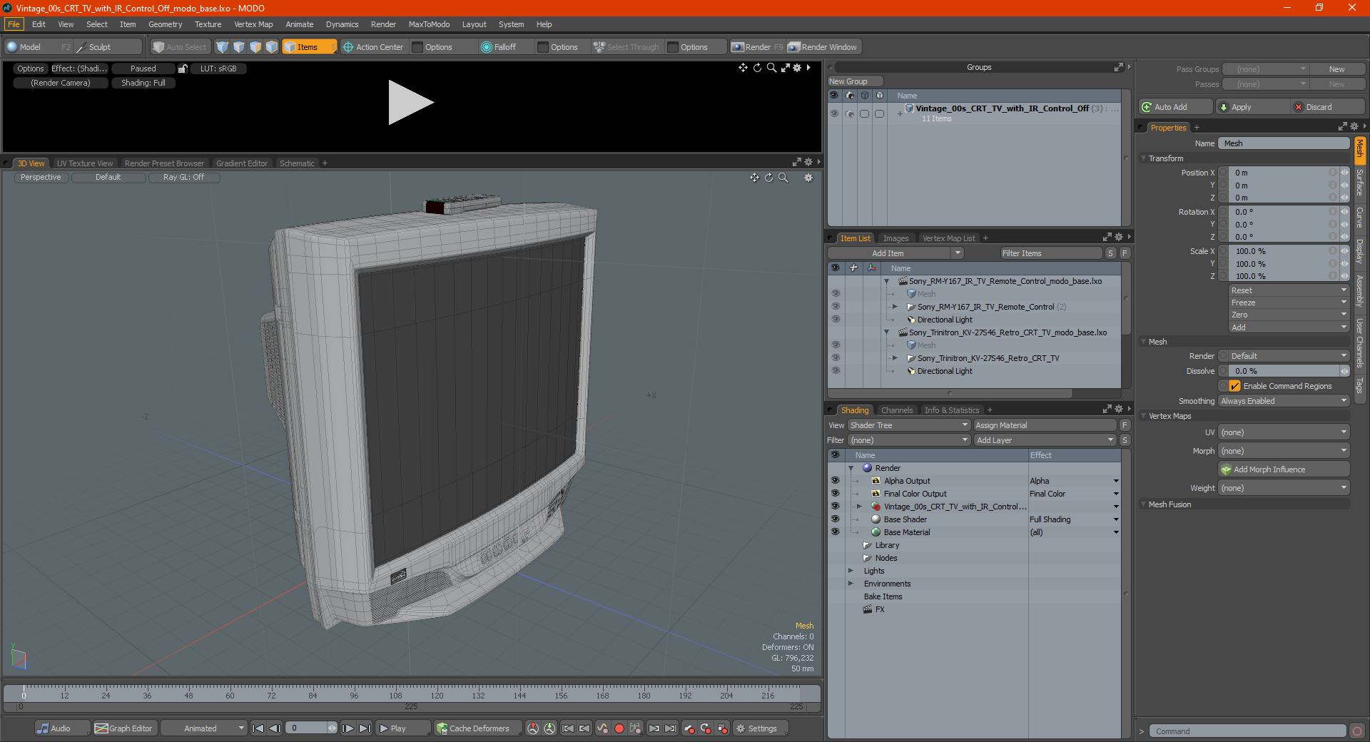 3D Vintage 00s CRT TV with IR Control Off model