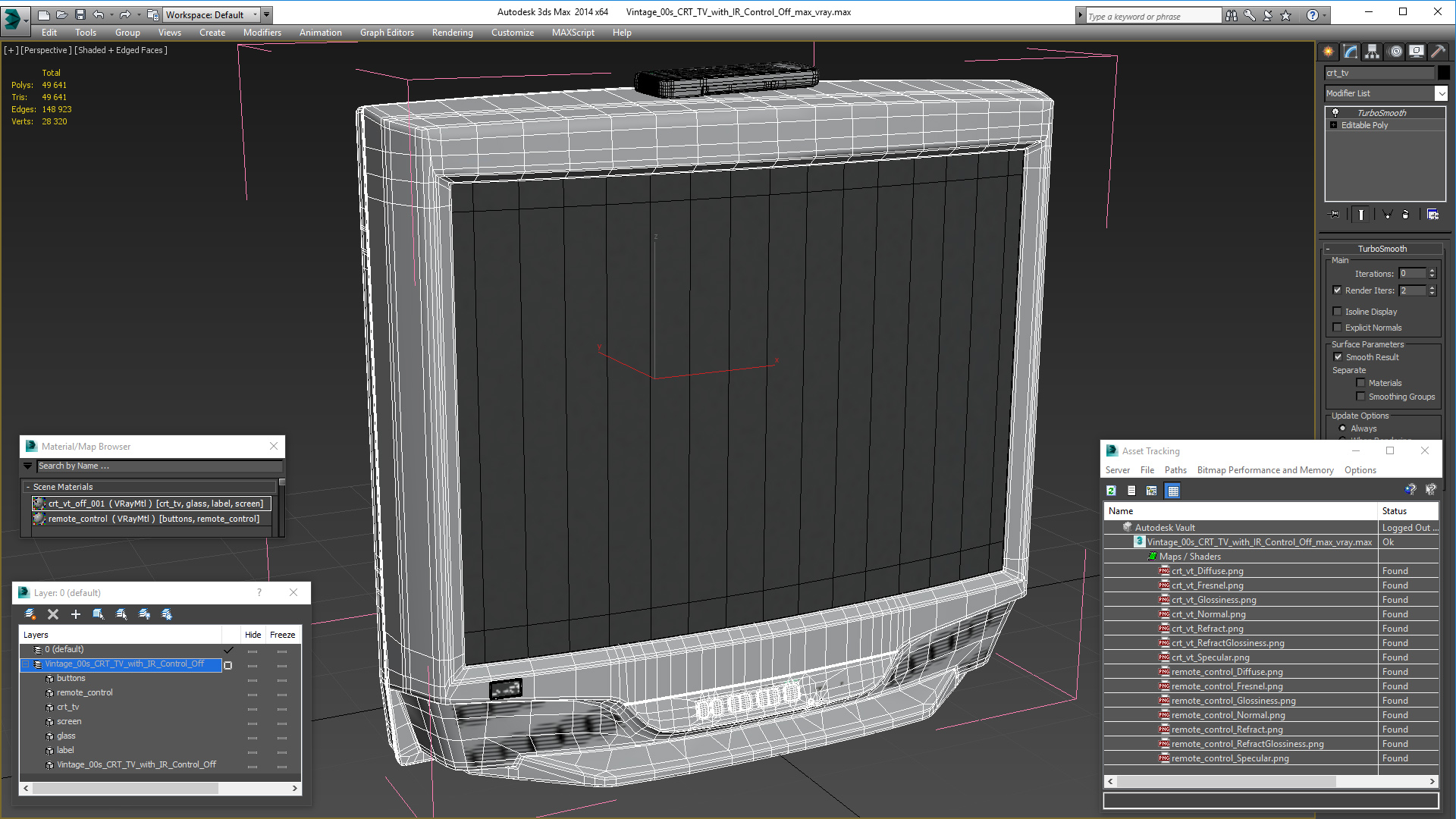 3D Vintage 00s CRT TV with IR Control Off model