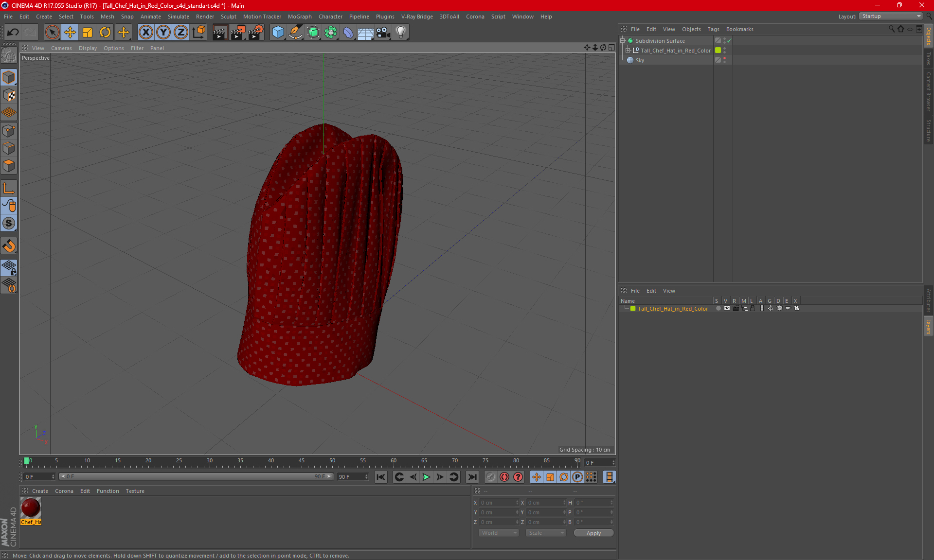 3D Tall Chef Hat in Red Color
