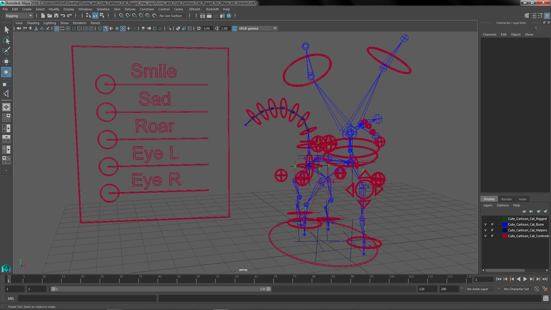 Funny and Cute Cartoon Cat Rigged for Maya 3D