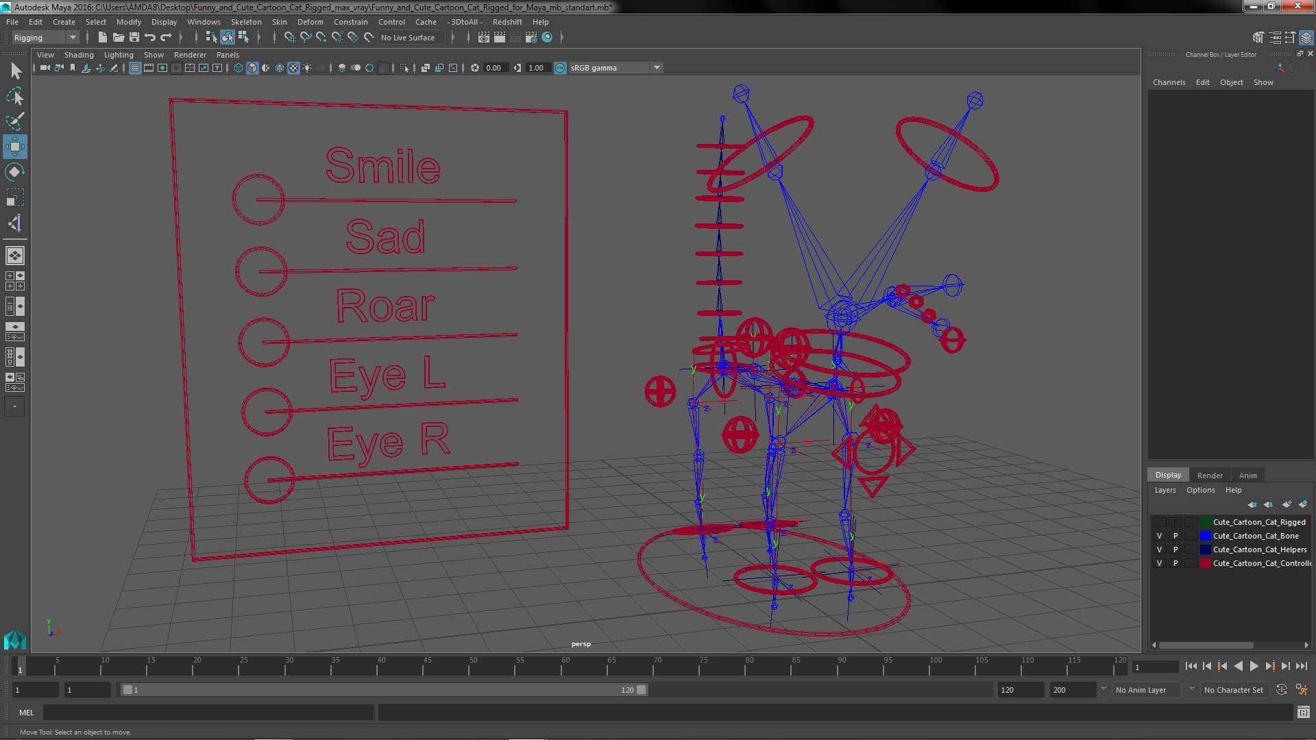 Funny and Cute Cartoon Cat Rigged for Maya 3D