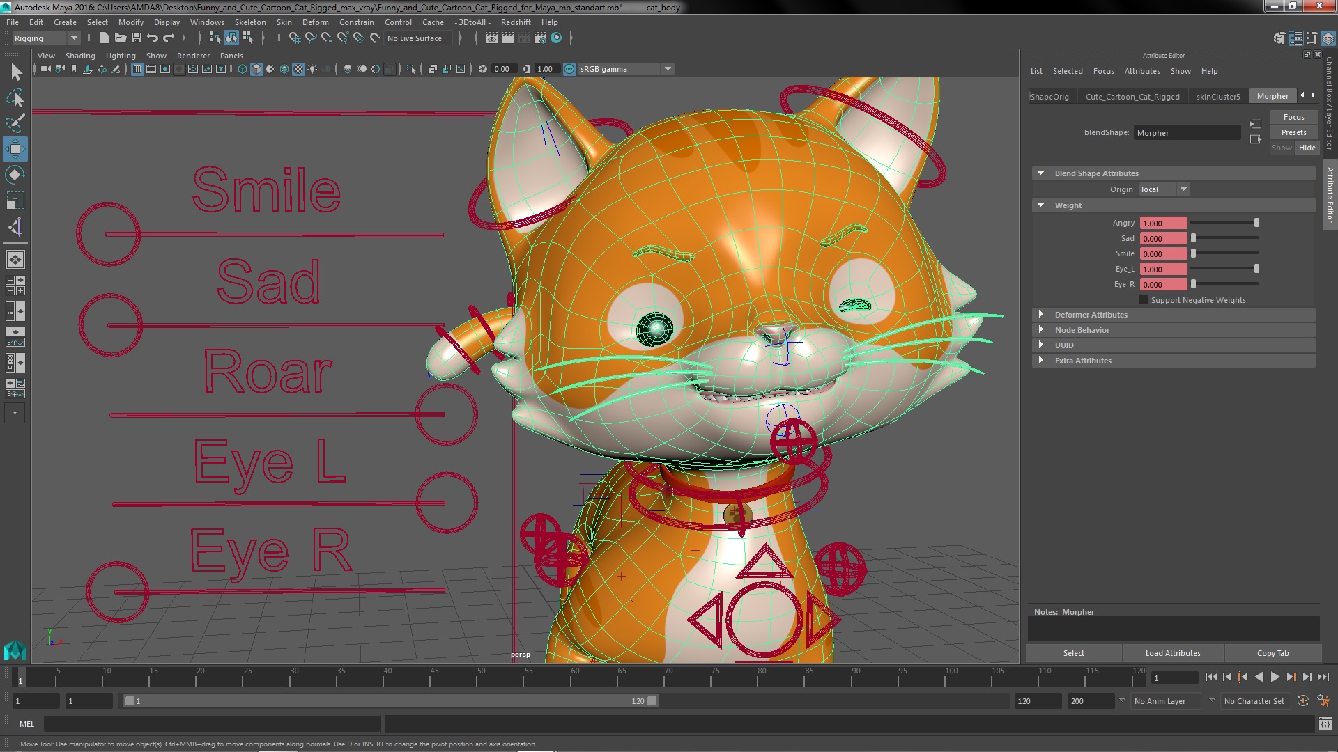 Funny and Cute Cartoon Cat Rigged for Maya 3D