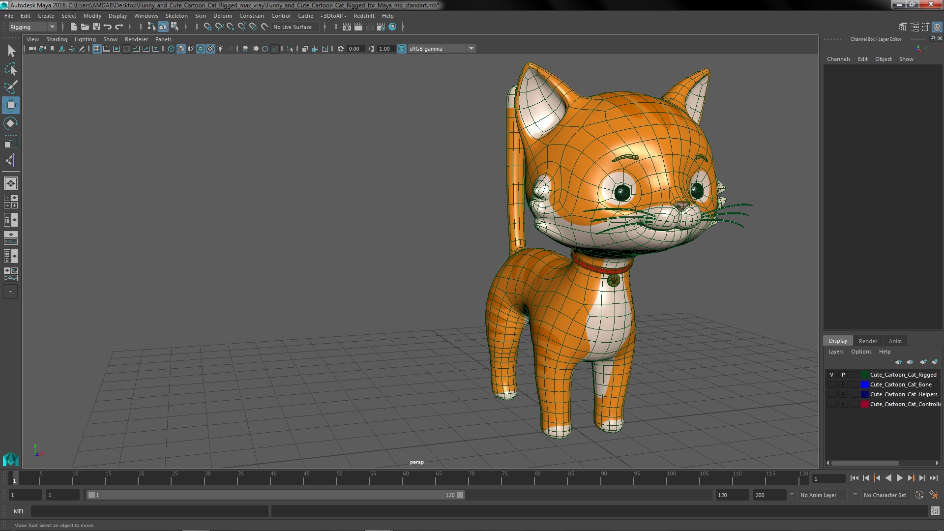 Funny and Cute Cartoon Cat Rigged for Maya 3D