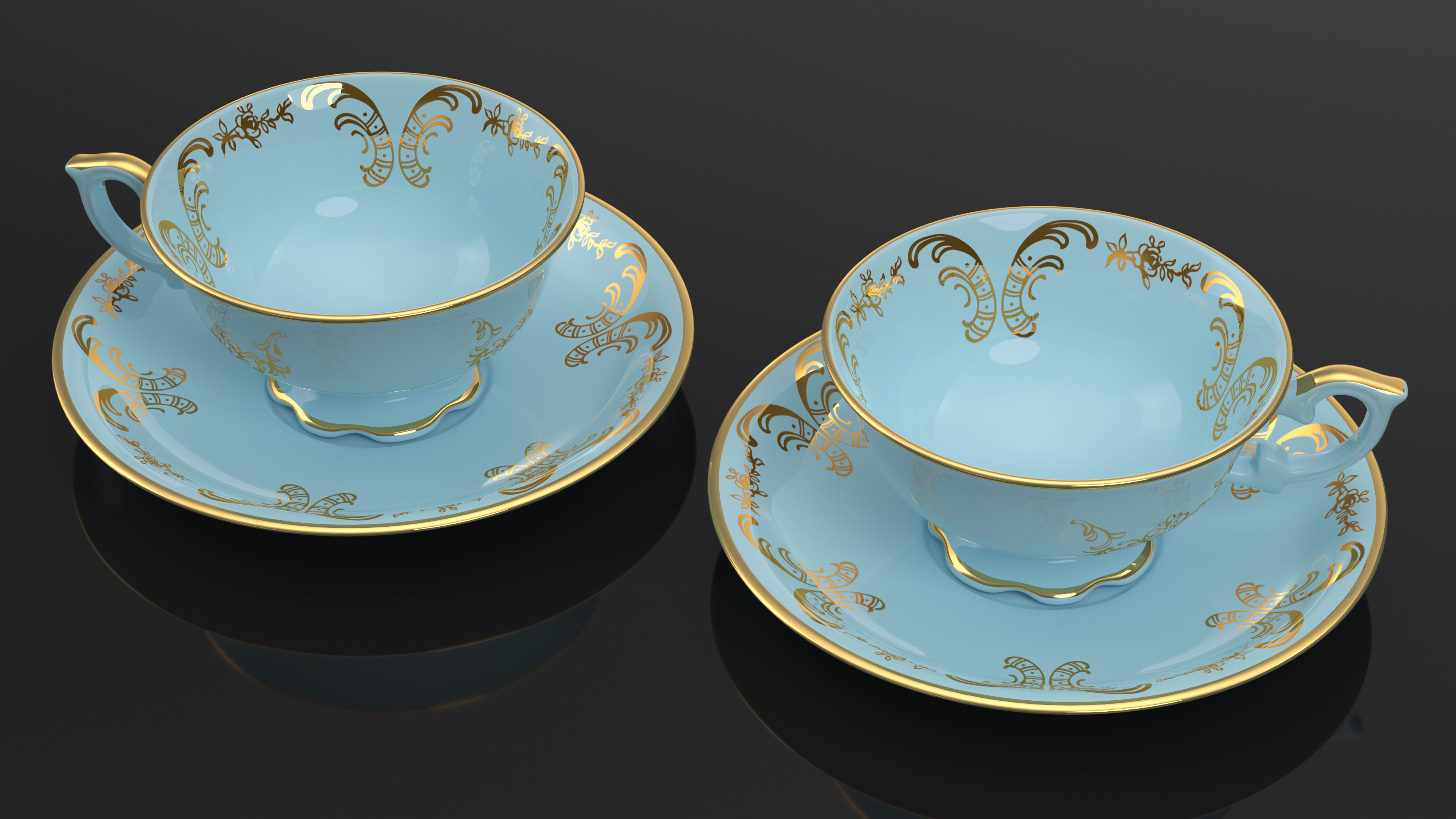 3D model Vintage Teacup and Saucer Blue