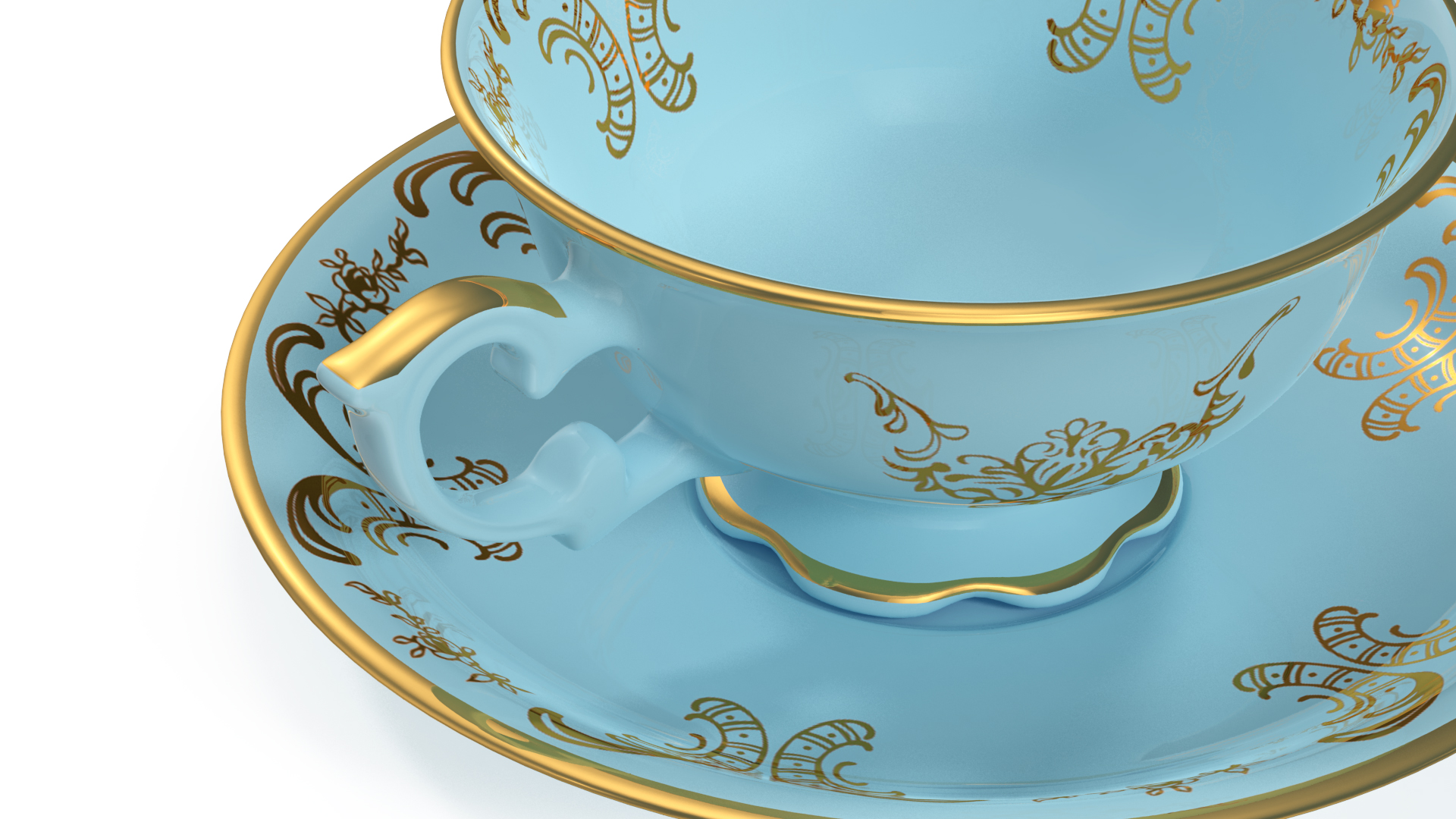 3D model Vintage Teacup and Saucer Blue