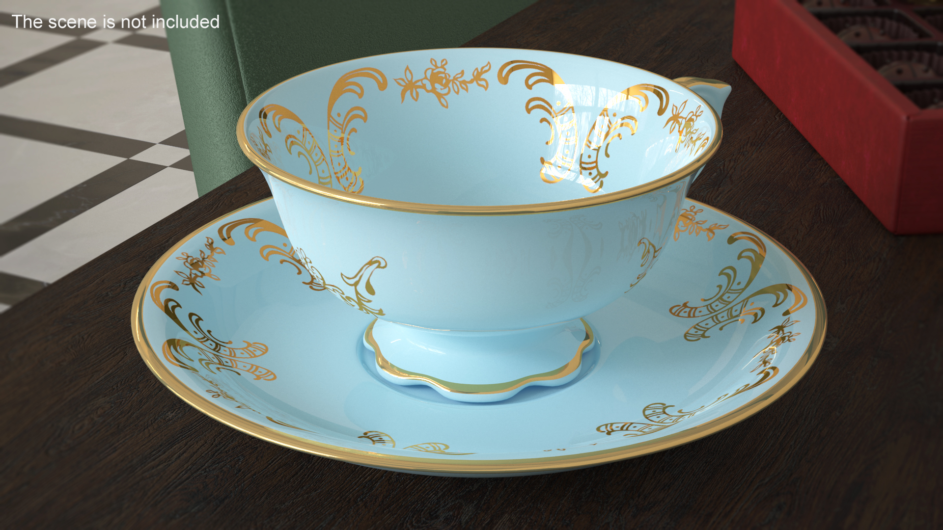 3D model Vintage Teacup and Saucer Blue