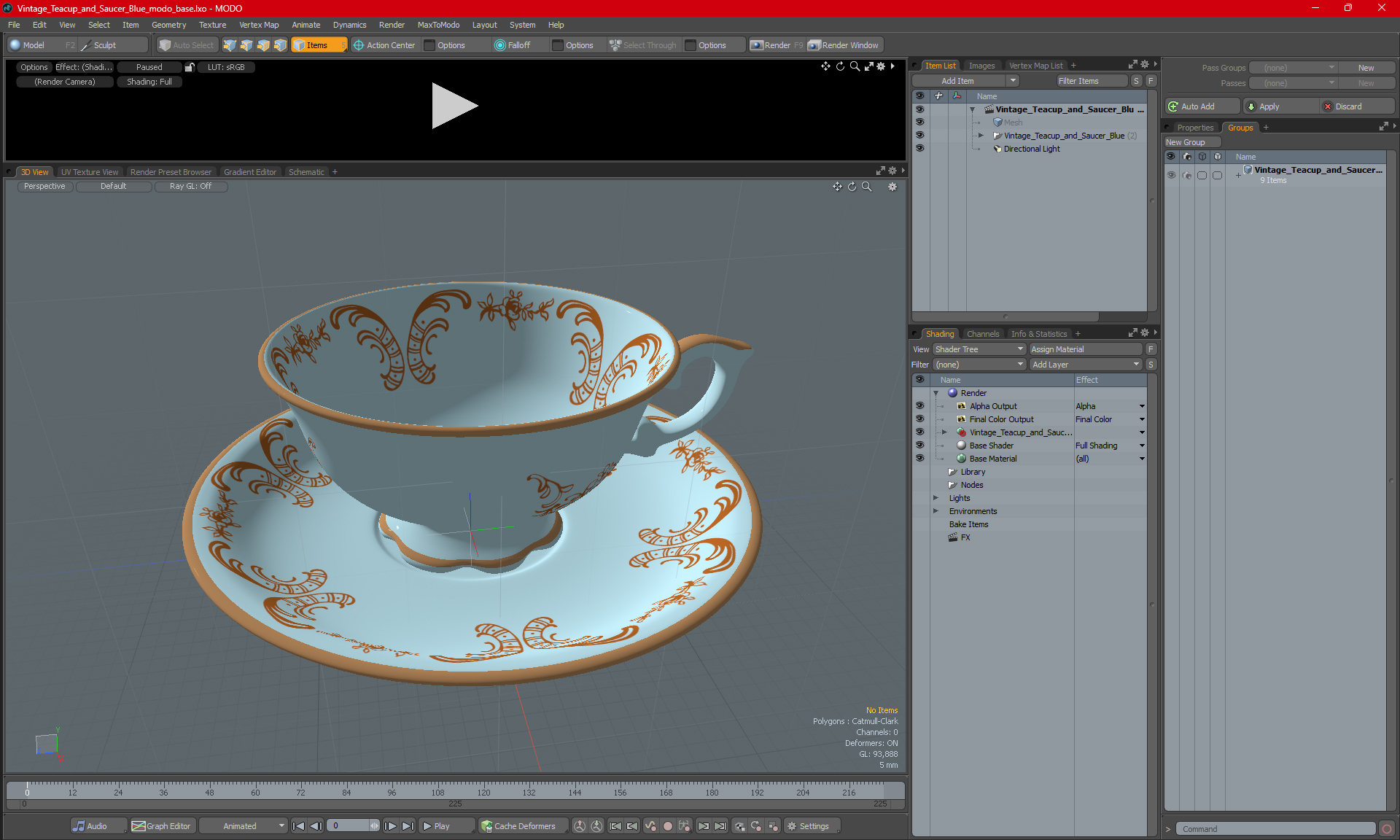 3D model Vintage Teacup and Saucer Blue