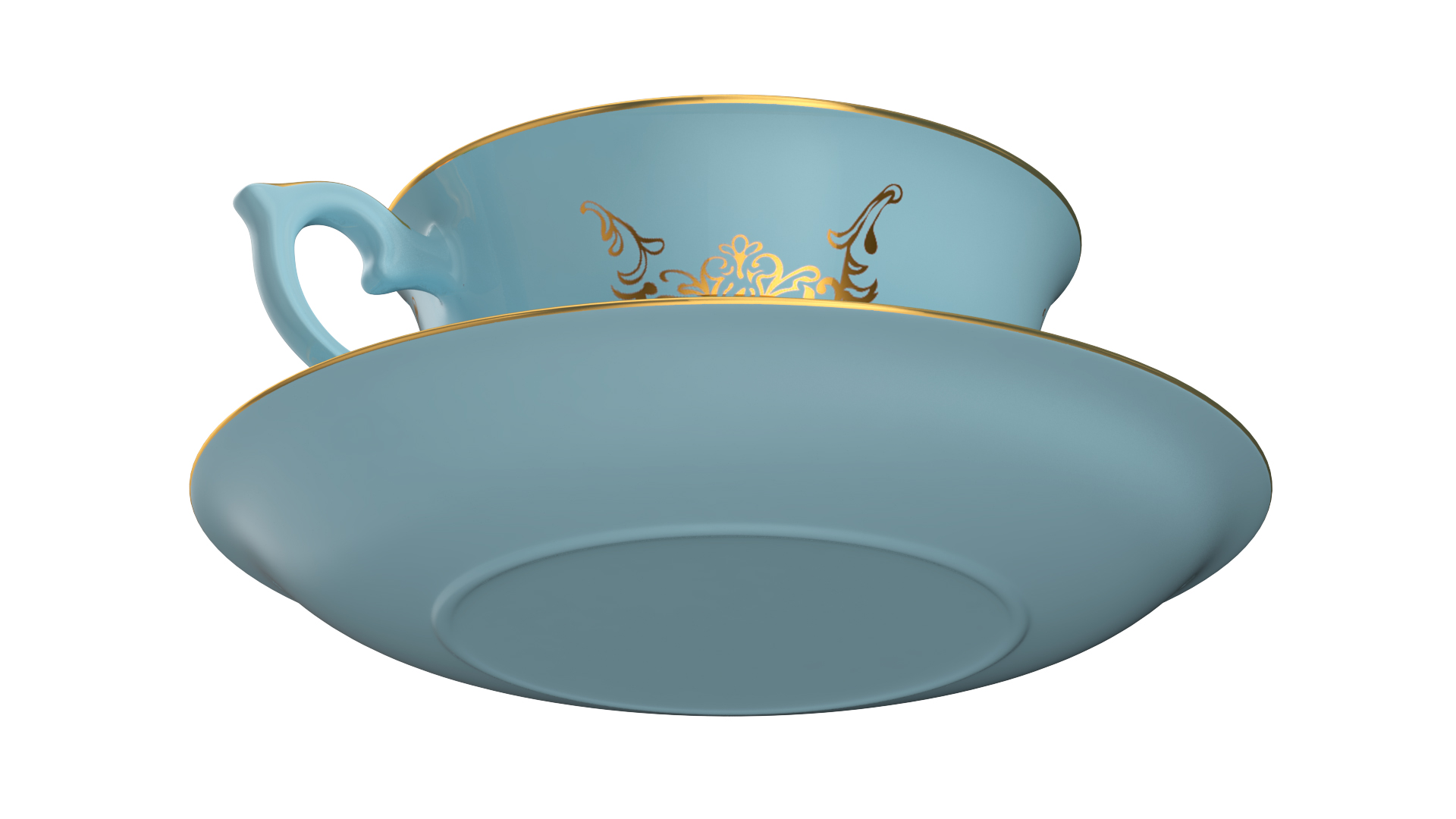 3D model Vintage Teacup and Saucer Blue