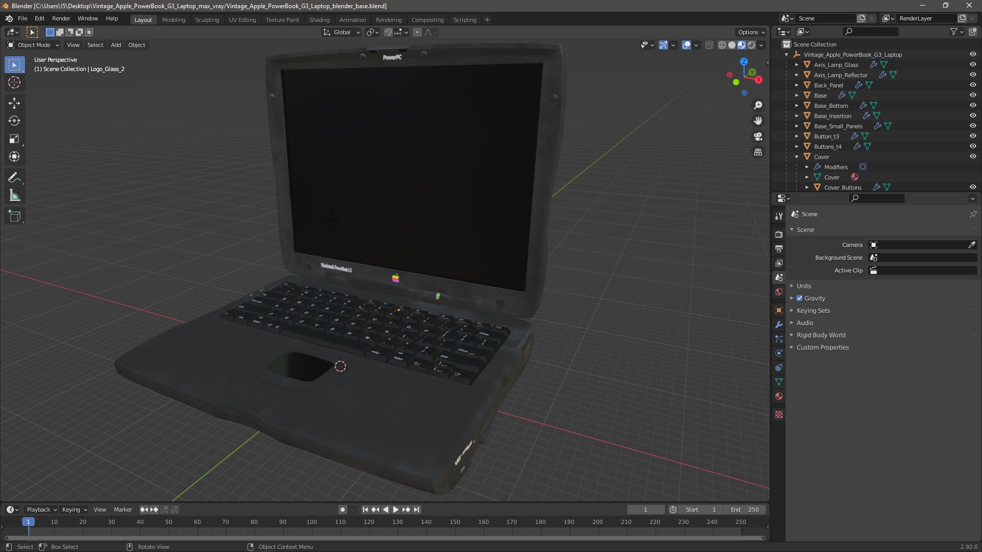 3D Vintage Apple PowerBook G3 Laptop model