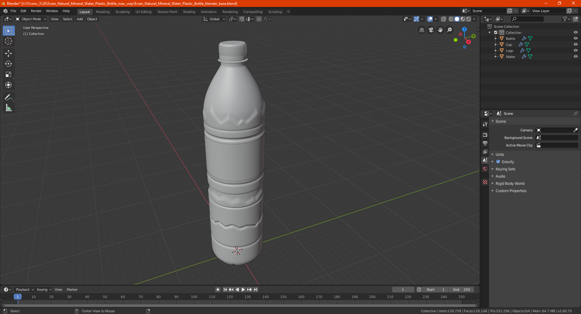 Evian Natural Mineral Water Plastic Bottle 3D