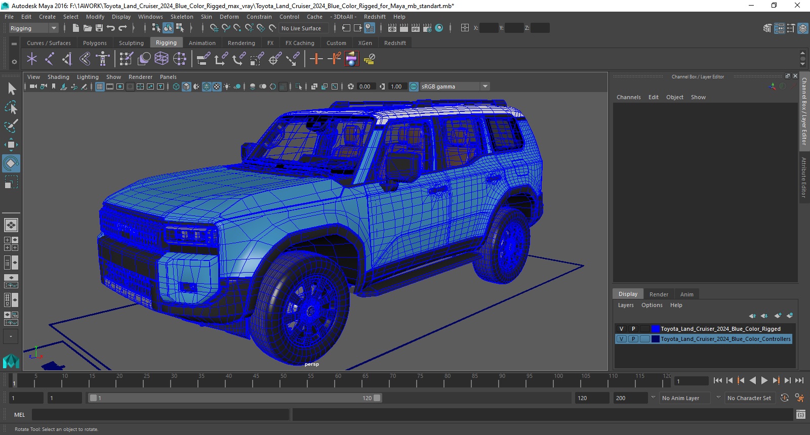 3D Toyota Land Cruiser 2024 Blue Color Rigged for Maya
