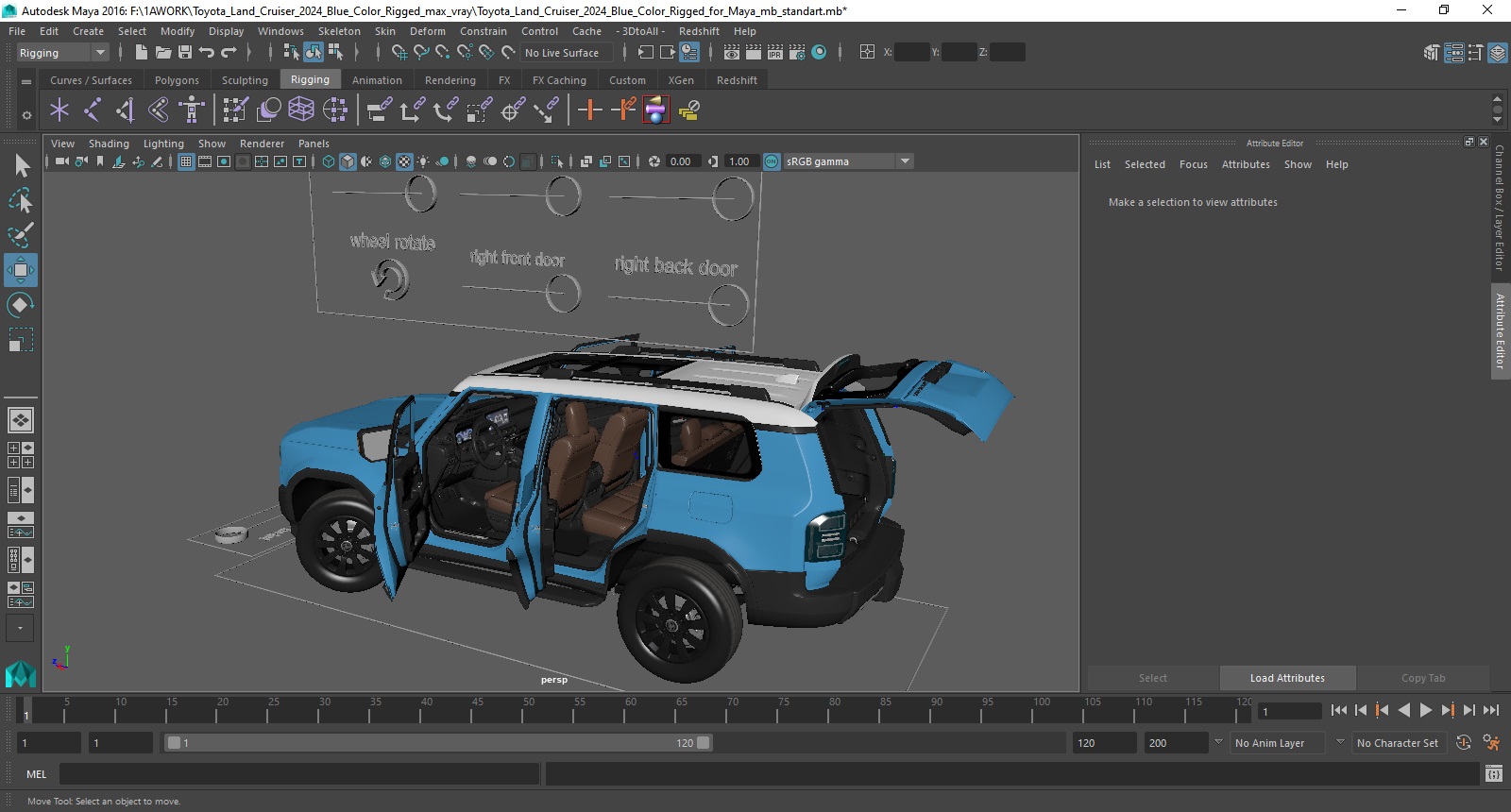 3D Toyota Land Cruiser 2024 Blue Color Rigged for Maya