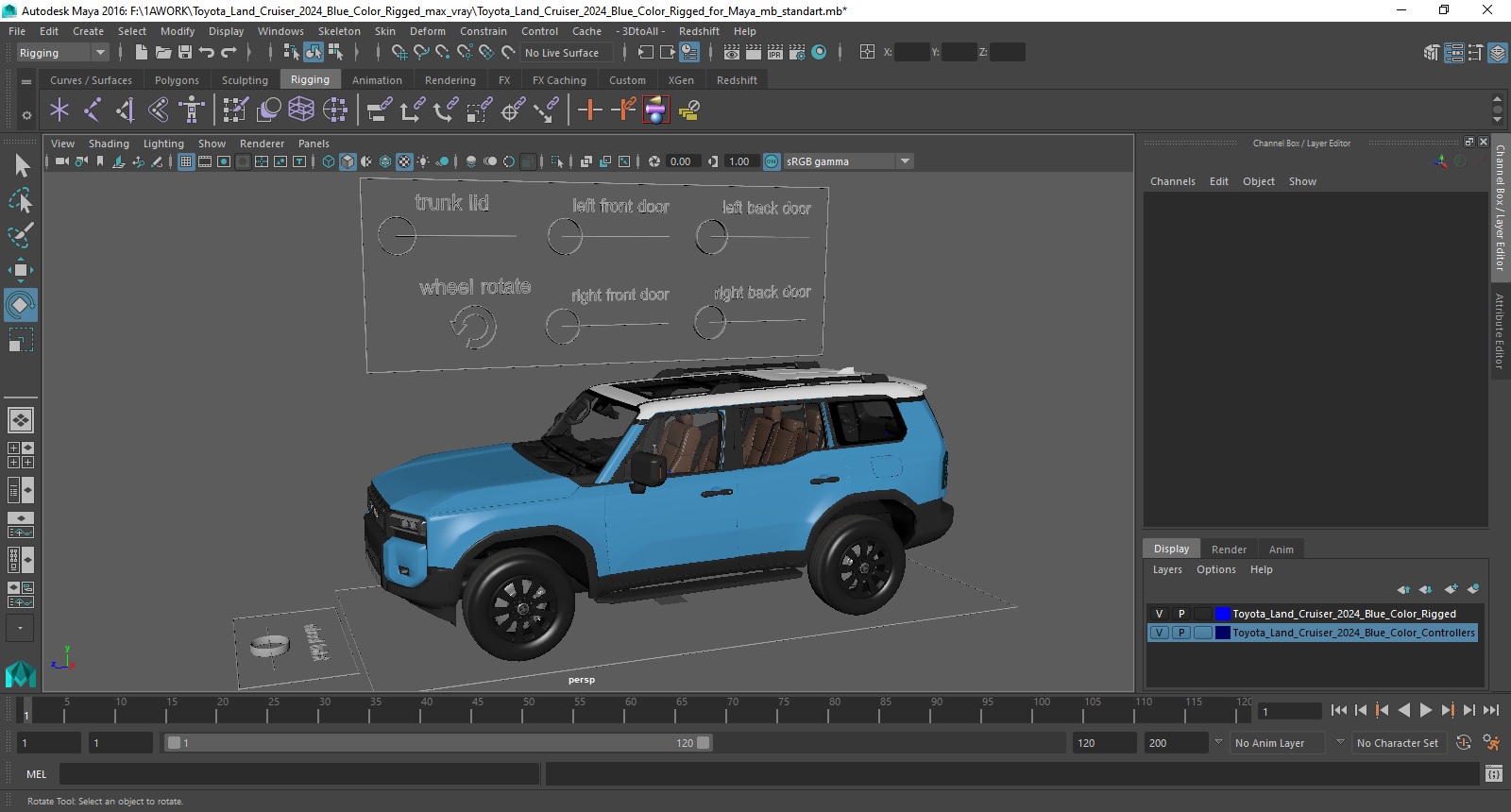 3D Toyota Land Cruiser 2024 Blue Color Rigged for Maya