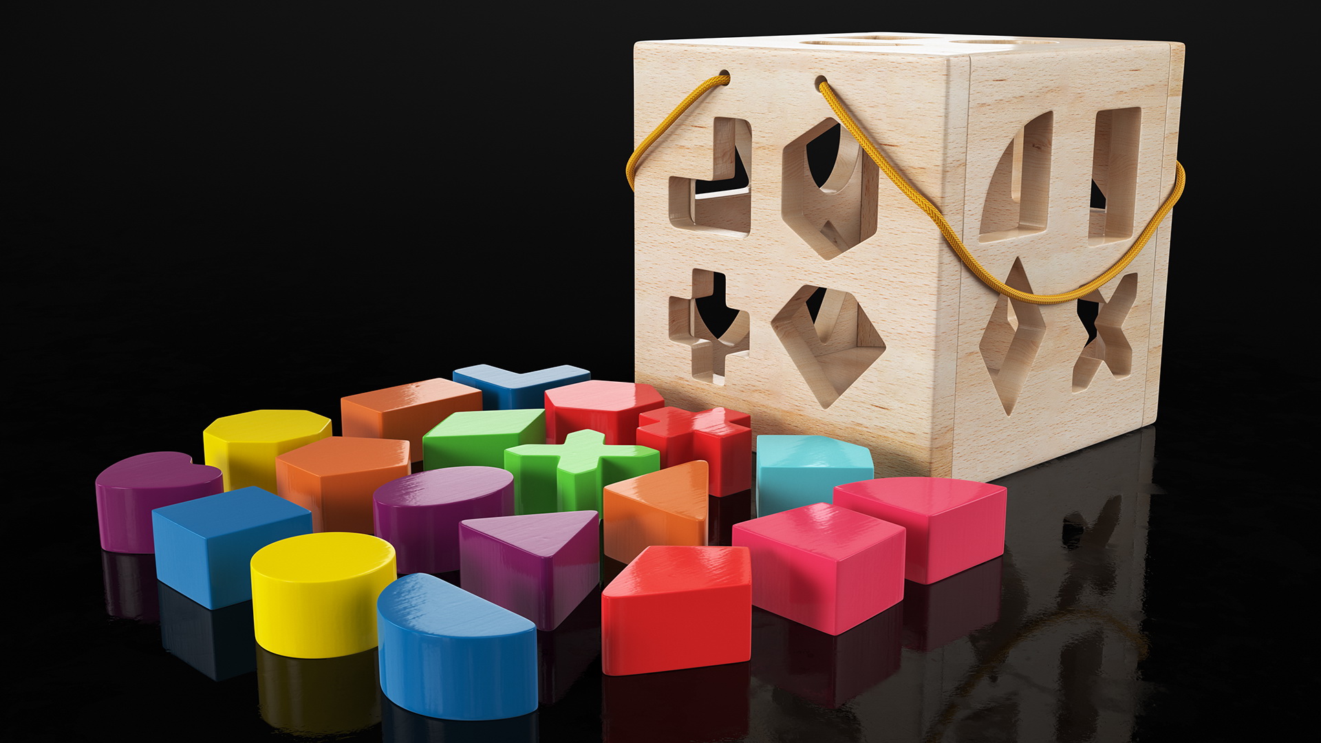 3D Cube Shape Sorter Toy with 19 Blocks