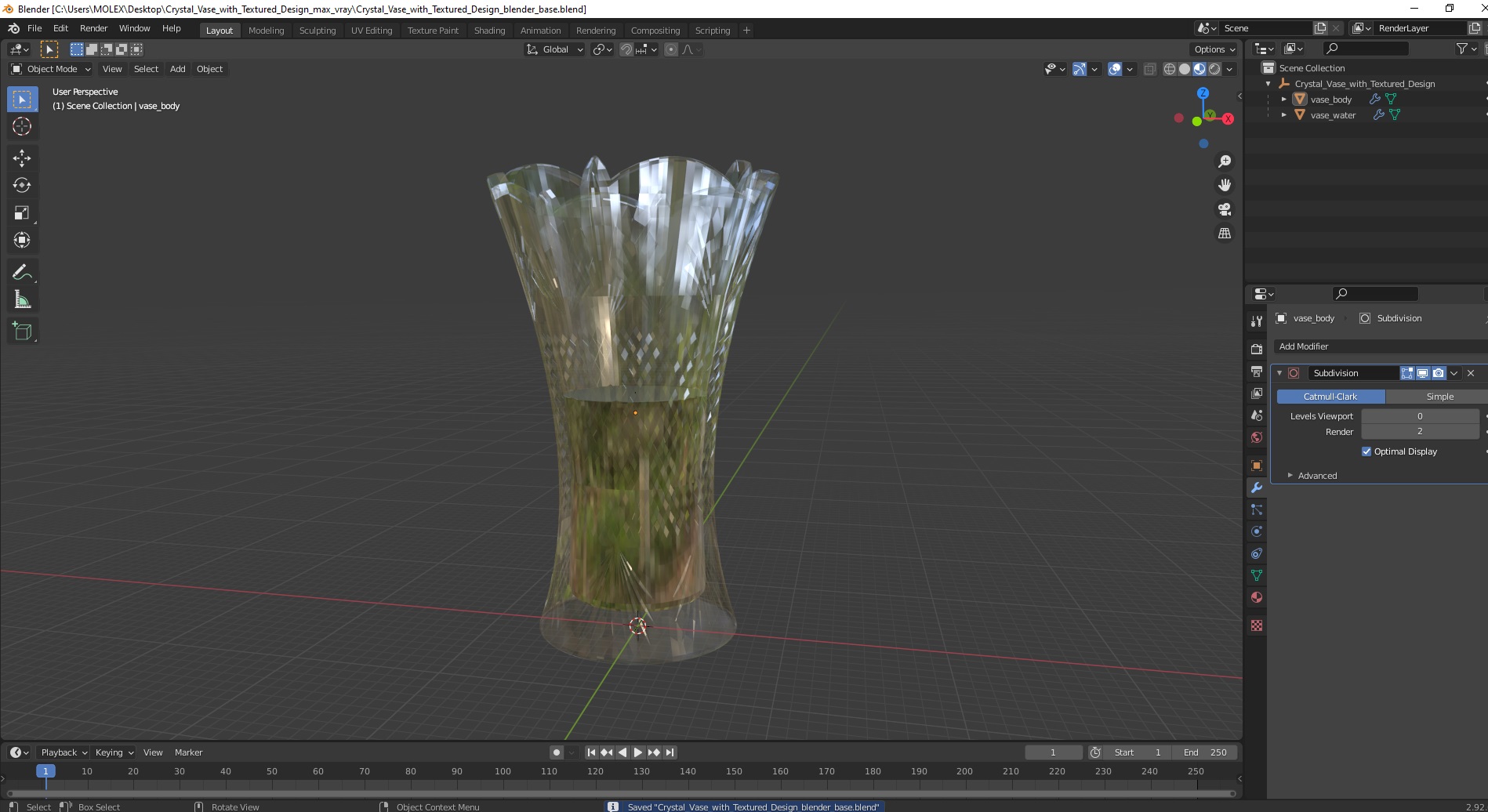 3D Crystal Vase with Textured Design model