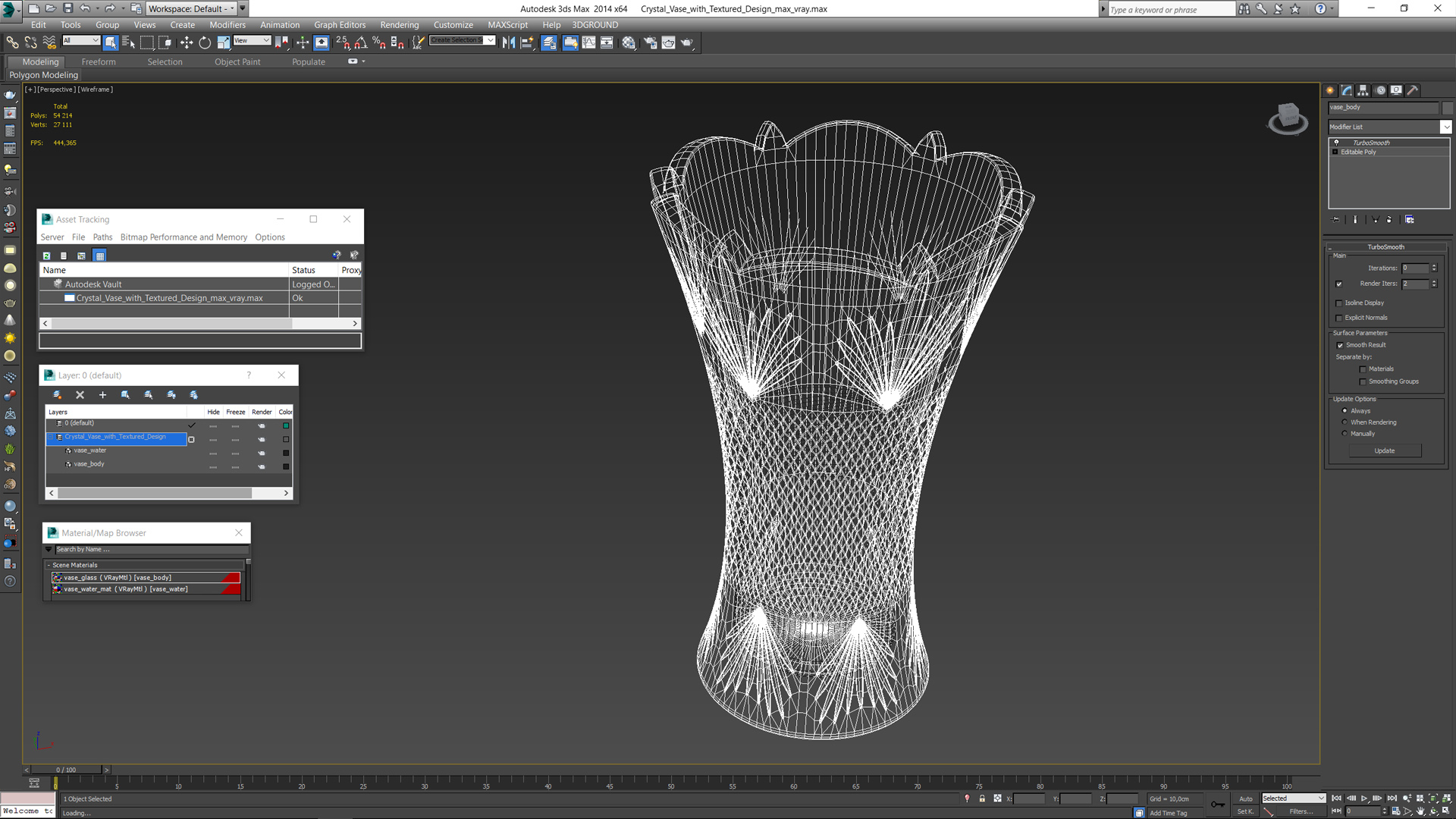 3D Crystal Vase with Textured Design model