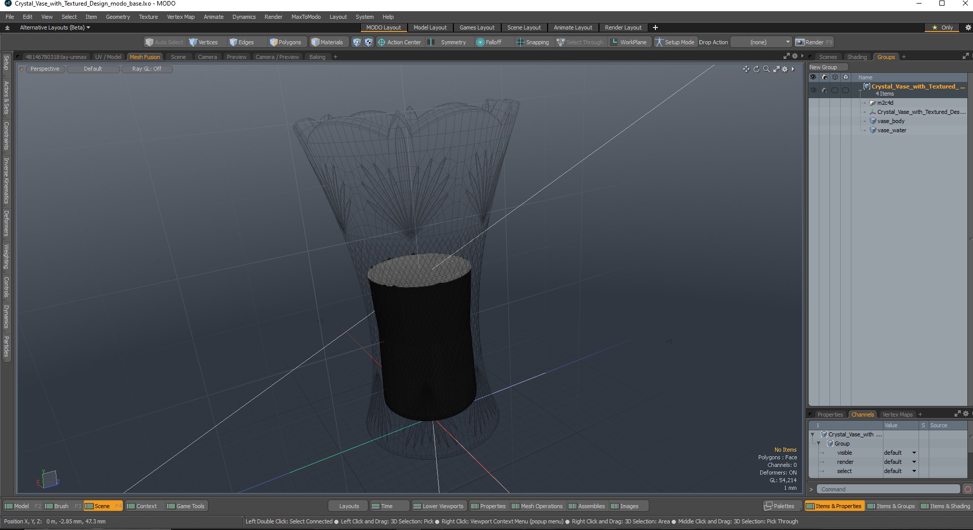 3D Crystal Vase with Textured Design model