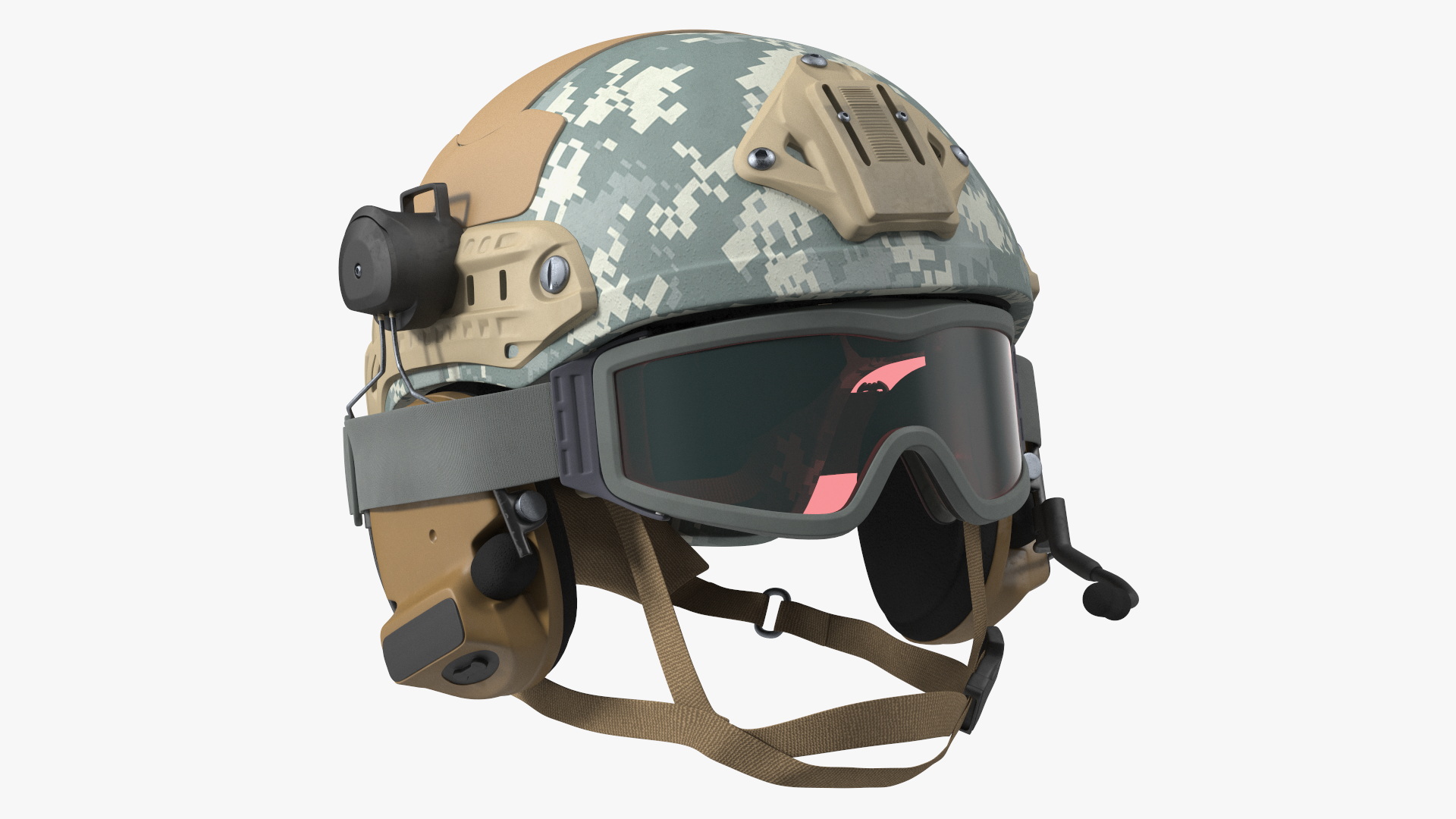 3D Tactical Gear Helmet Grey Camo with Goggles model