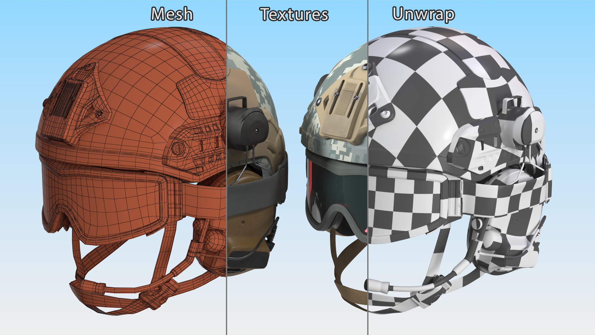 3D Tactical Gear Helmet Grey Camo with Goggles model