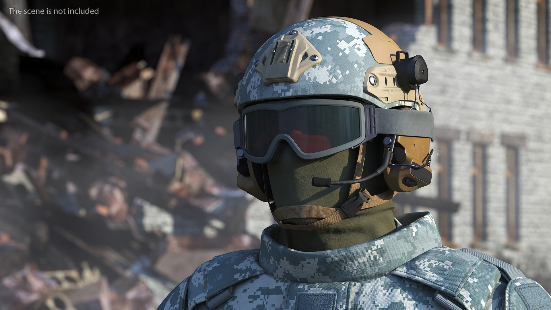 3D Tactical Gear Helmet Grey Camo with Goggles model