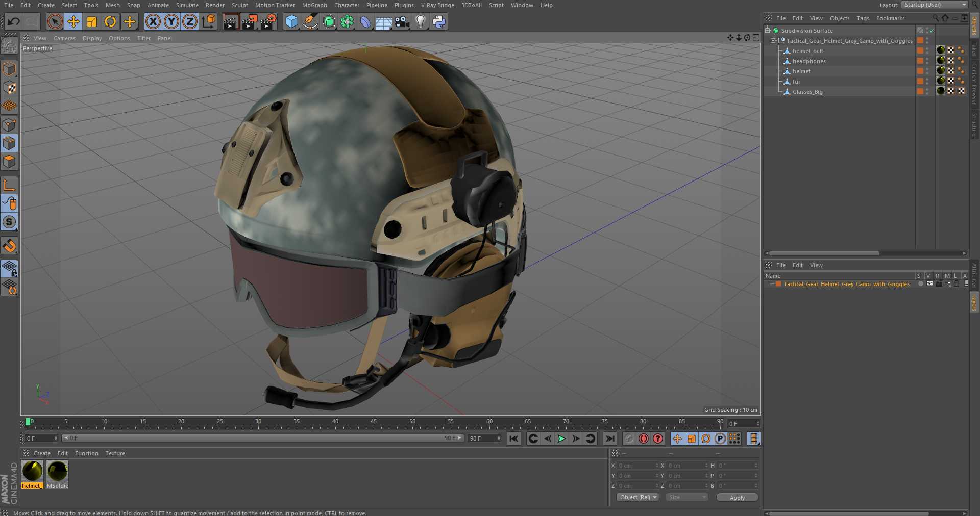 3D Tactical Gear Helmet Grey Camo with Goggles model