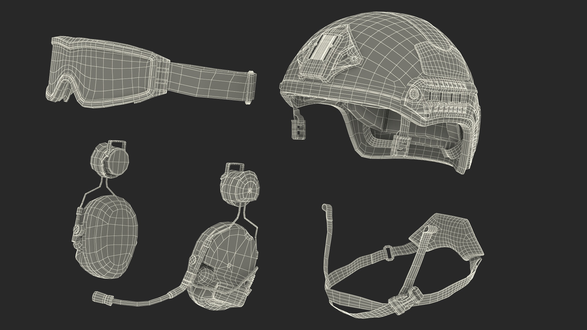 3D Tactical Gear Helmet Grey Camo with Goggles model