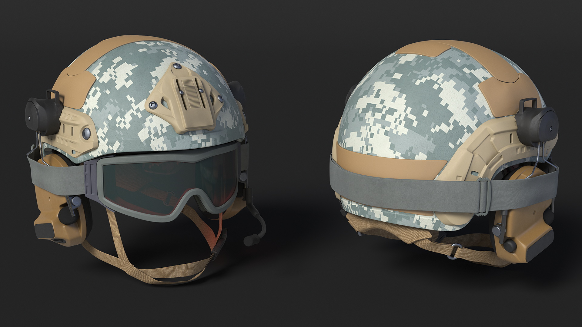 3D Tactical Gear Helmet Grey Camo with Goggles model