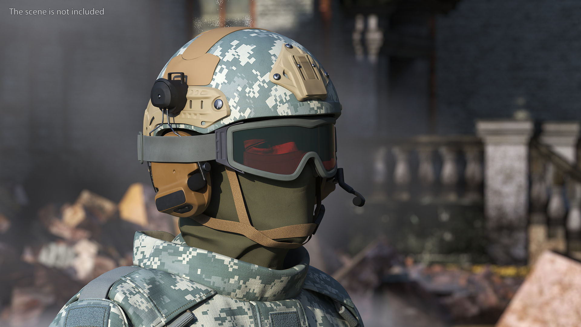 3D Tactical Gear Helmet Grey Camo with Goggles model