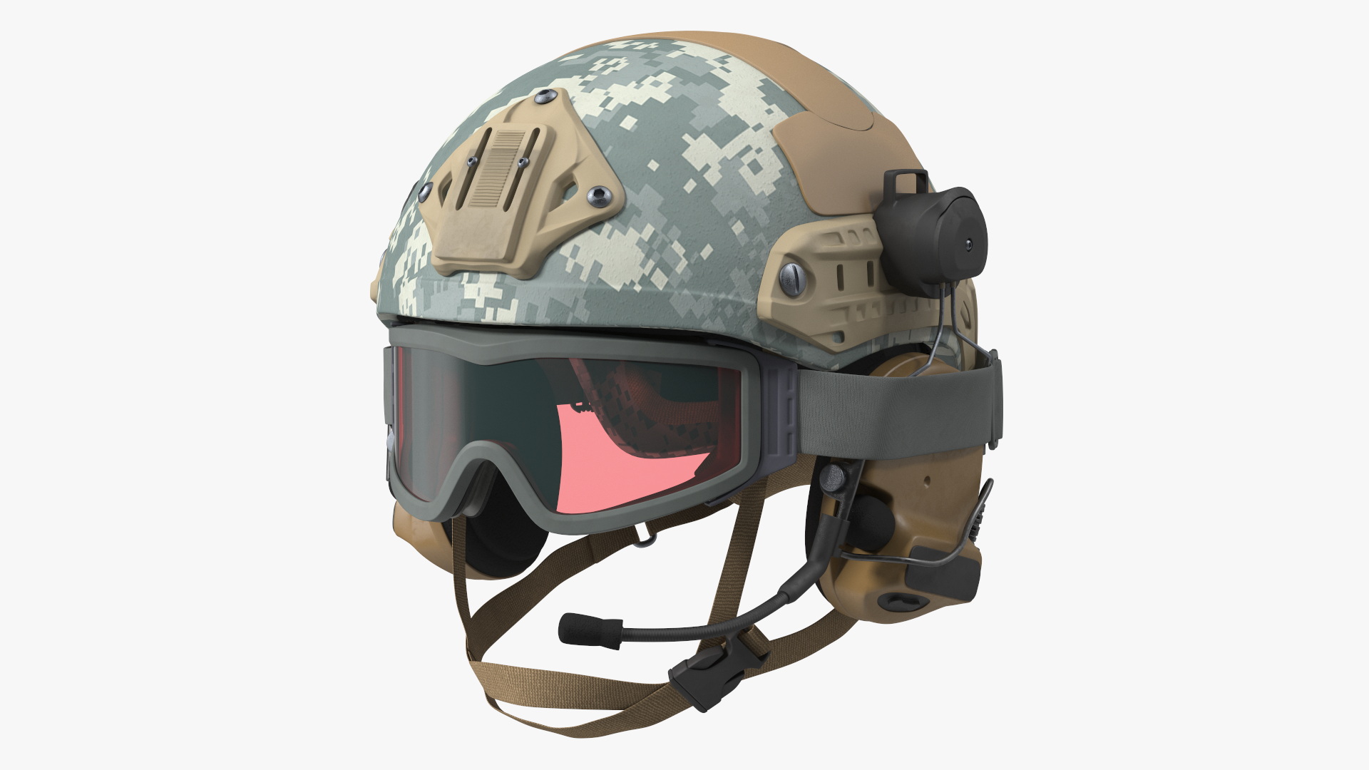 3D Tactical Gear Helmet Grey Camo with Goggles model