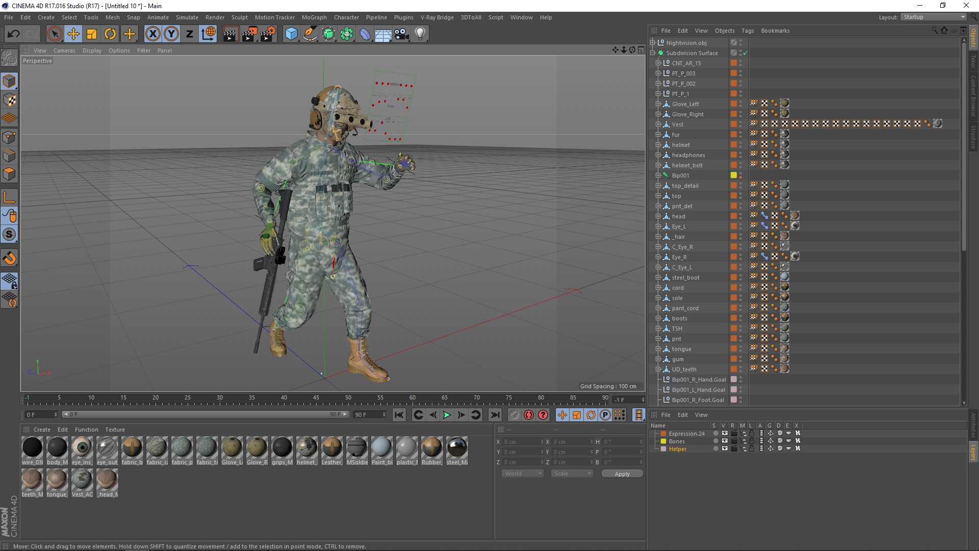 3D model Soldier Grey Camo with Night Visor Rigged for Cinema 4D
