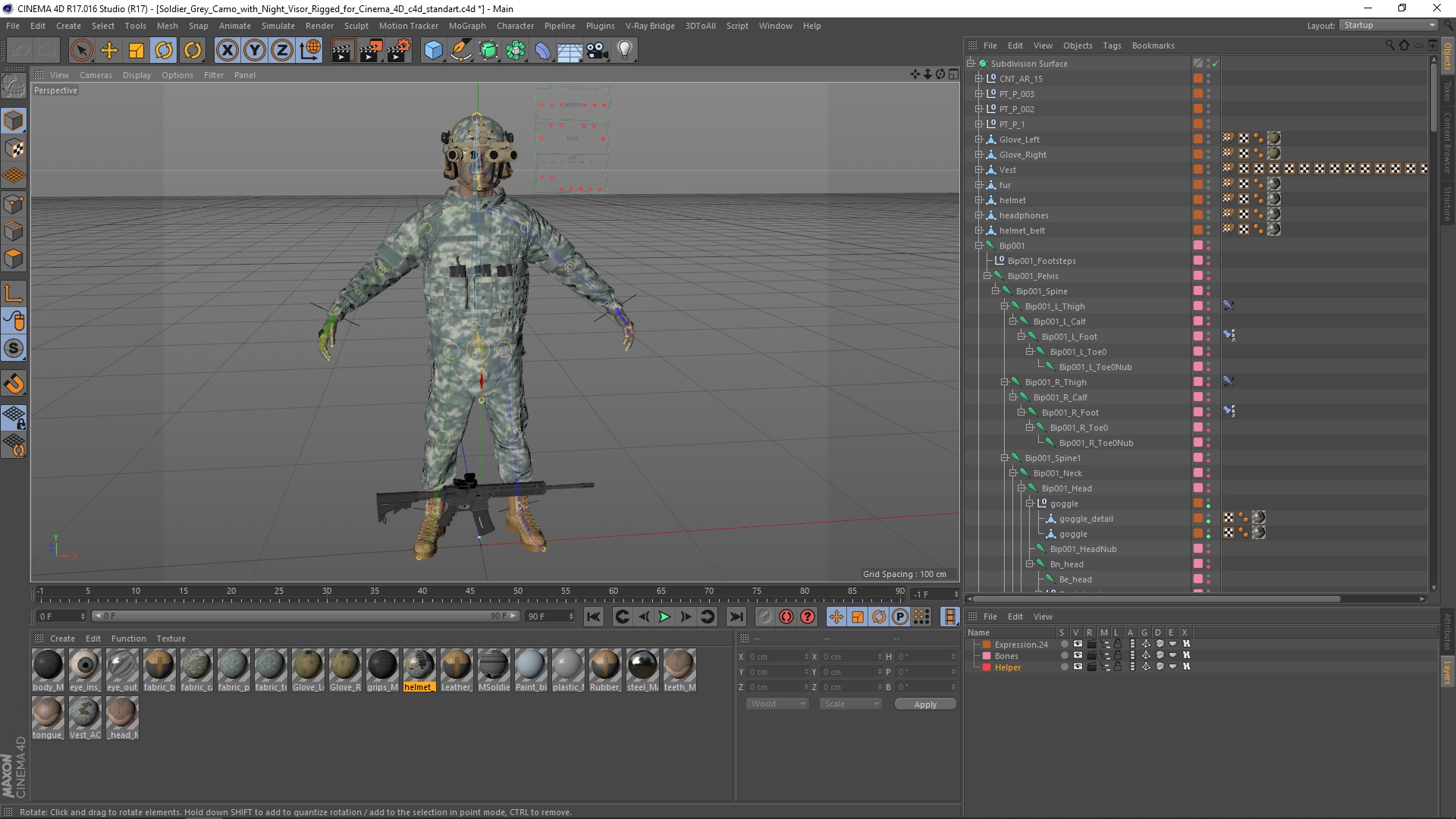 3D model Soldier Grey Camo with Night Visor Rigged for Cinema 4D