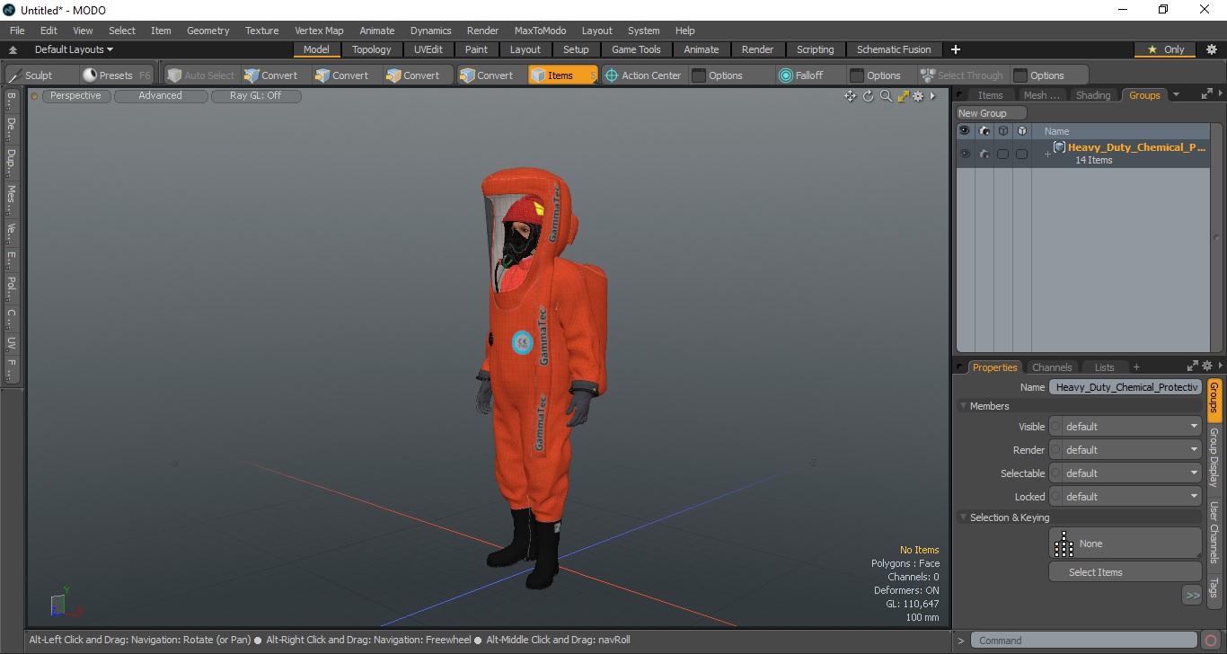 3D Heavy Duty Chemical Protective Suit Standing Pose Red model