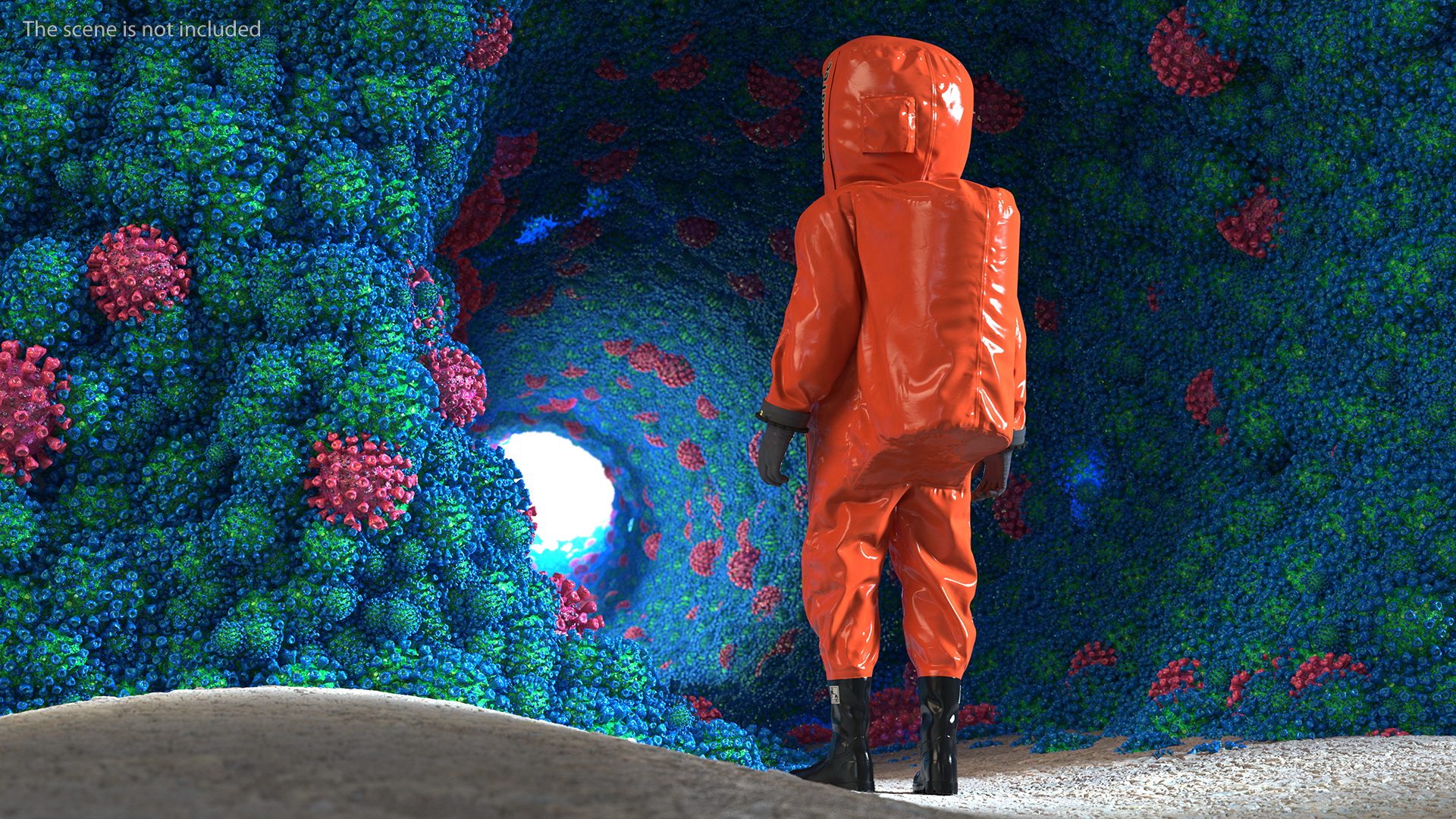 3D Heavy Duty Chemical Protective Suit Standing Pose Red model