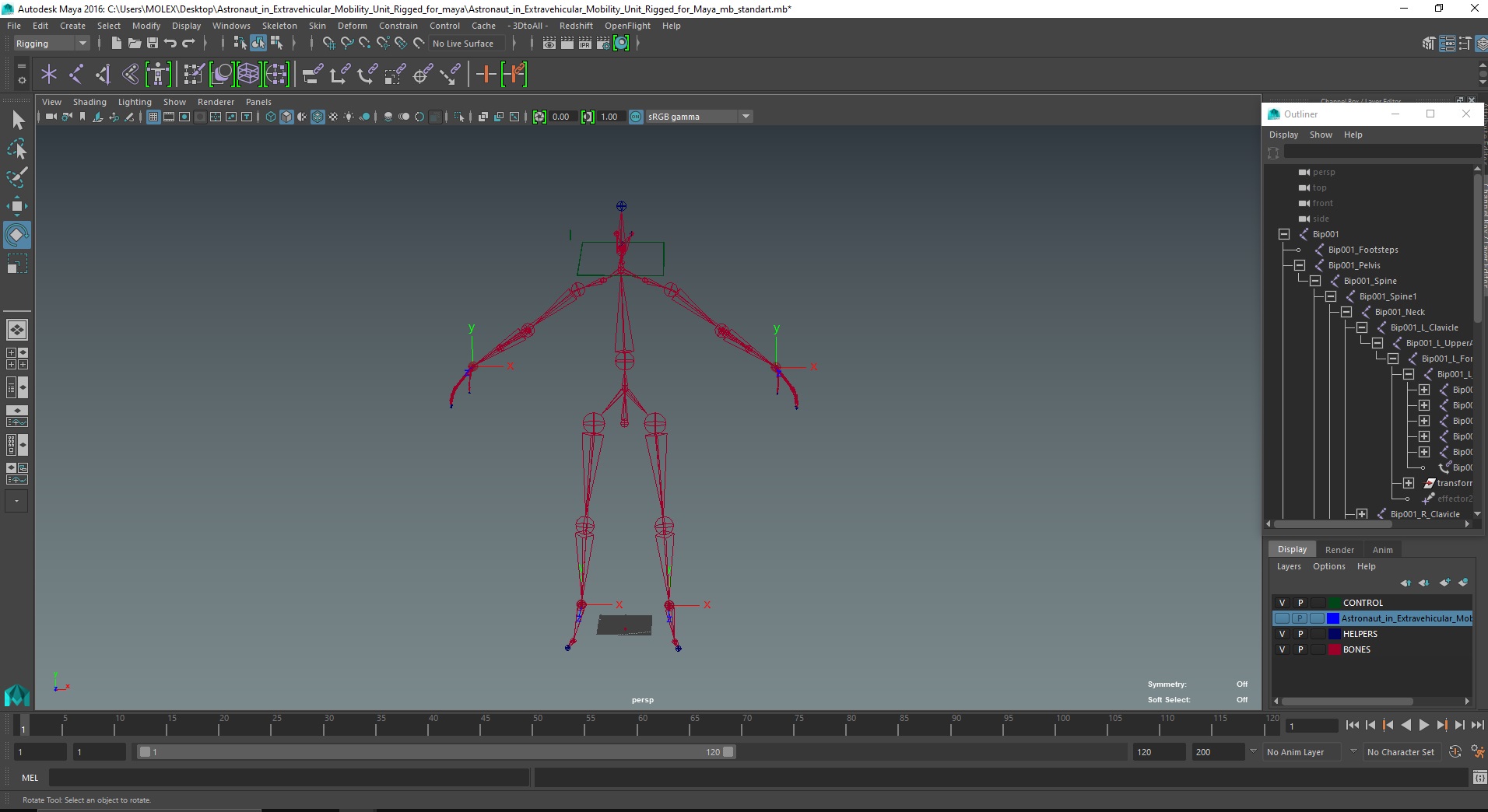 Astronaut in Extravehicular Mobility Unit Rigged for Maya 3D