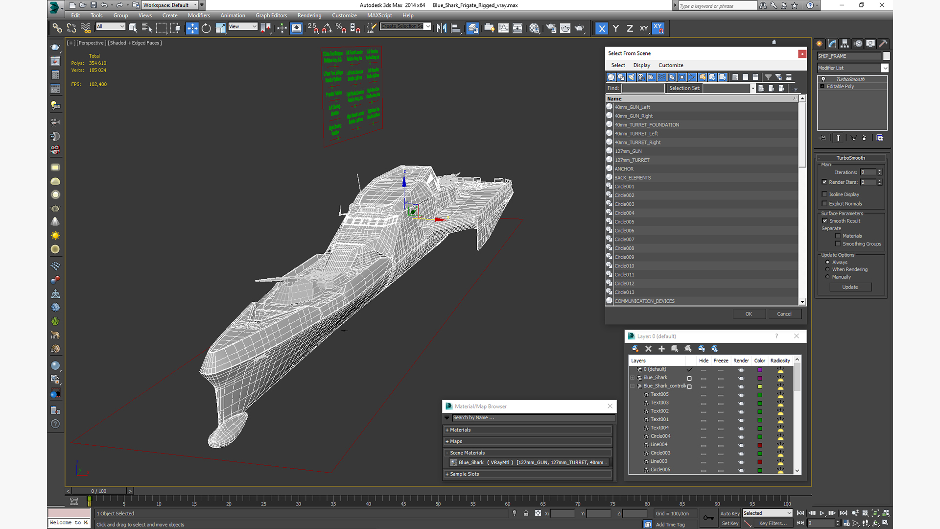 3D model Blue Shark Frigate Rigged