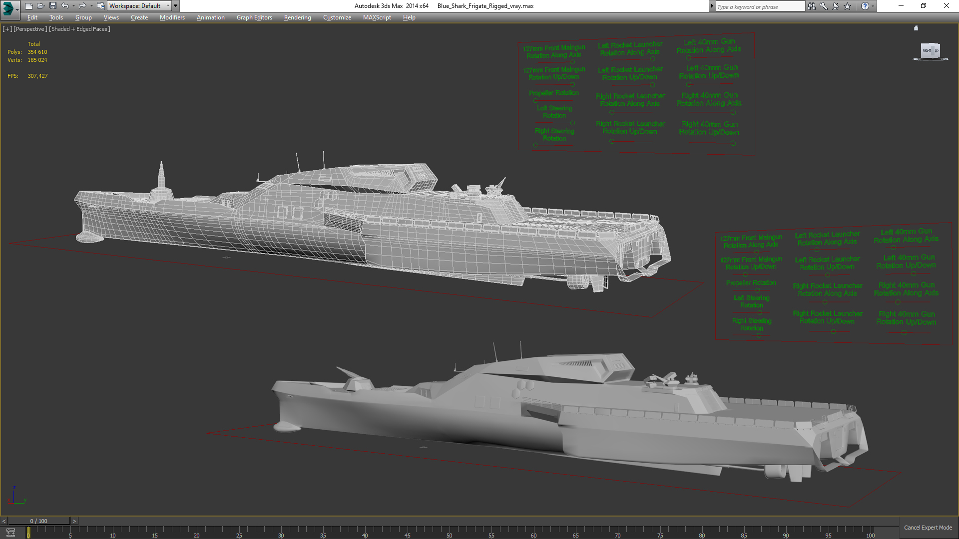 3D model Blue Shark Frigate Rigged