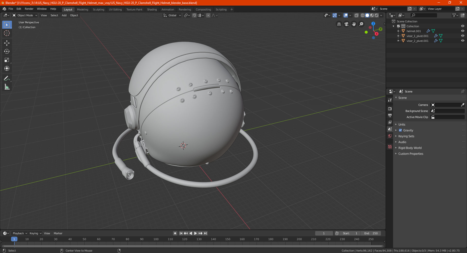 3D model US Navy HGU-20 P Clamshell Flight Helmet