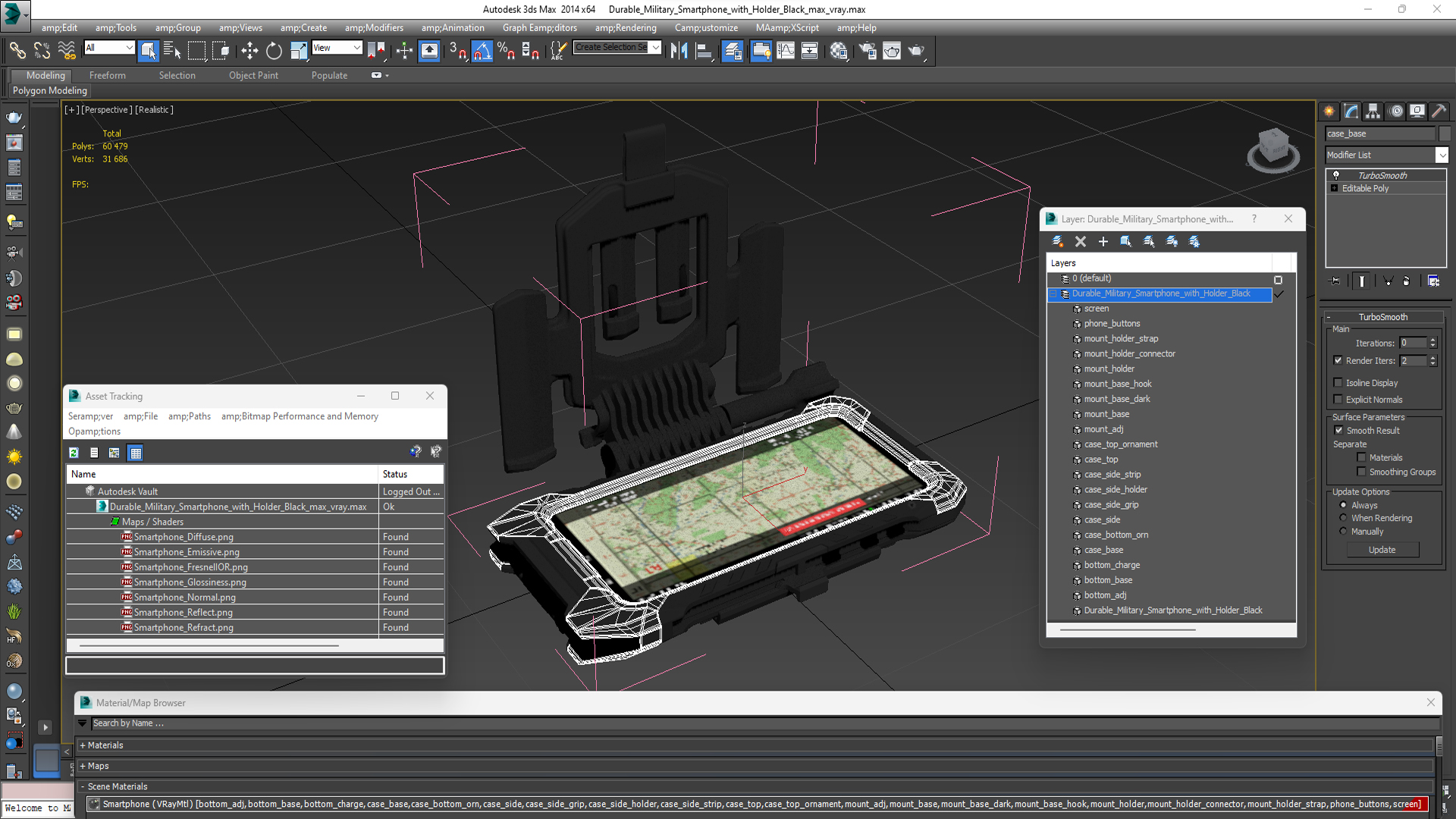 3D model Durable Military Smartphone with Holder Black