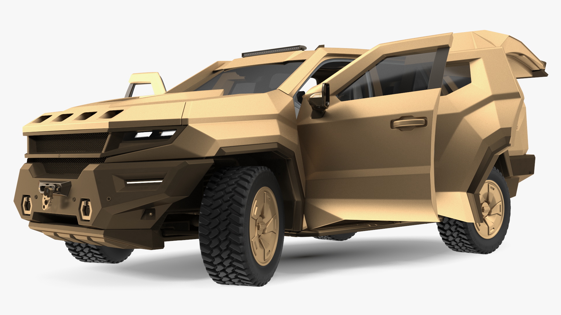 3D Armored Sand Colored SUV with Lights On Rigged