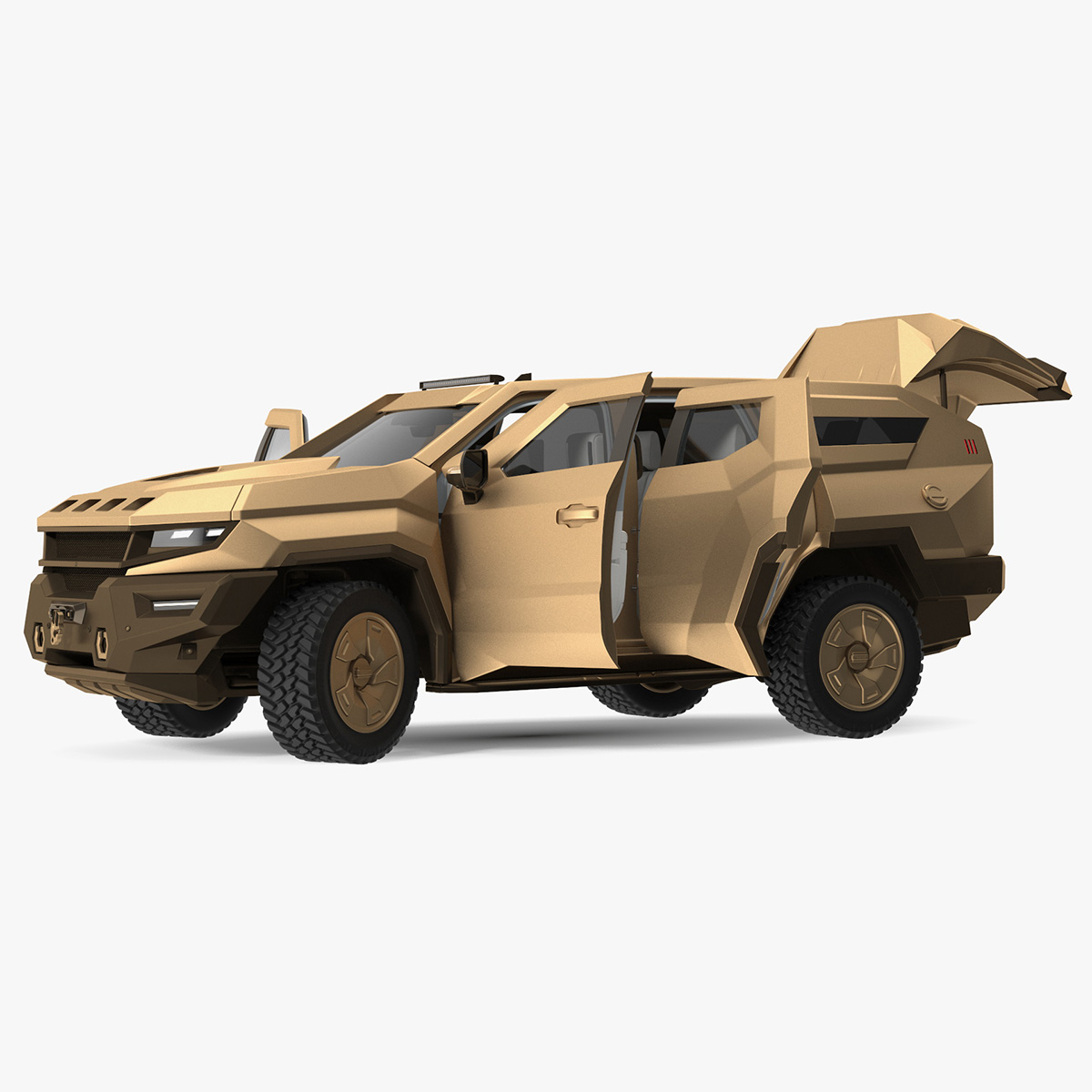 3D Armored Sand Colored SUV with Lights On Rigged