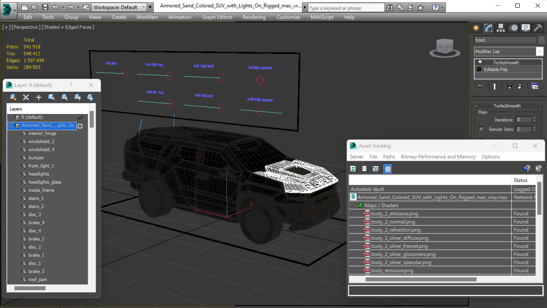 3D Armored Sand Colored SUV with Lights On Rigged