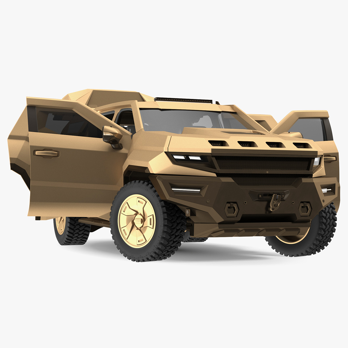 3D Armored Sand Colored SUV with Lights On Rigged