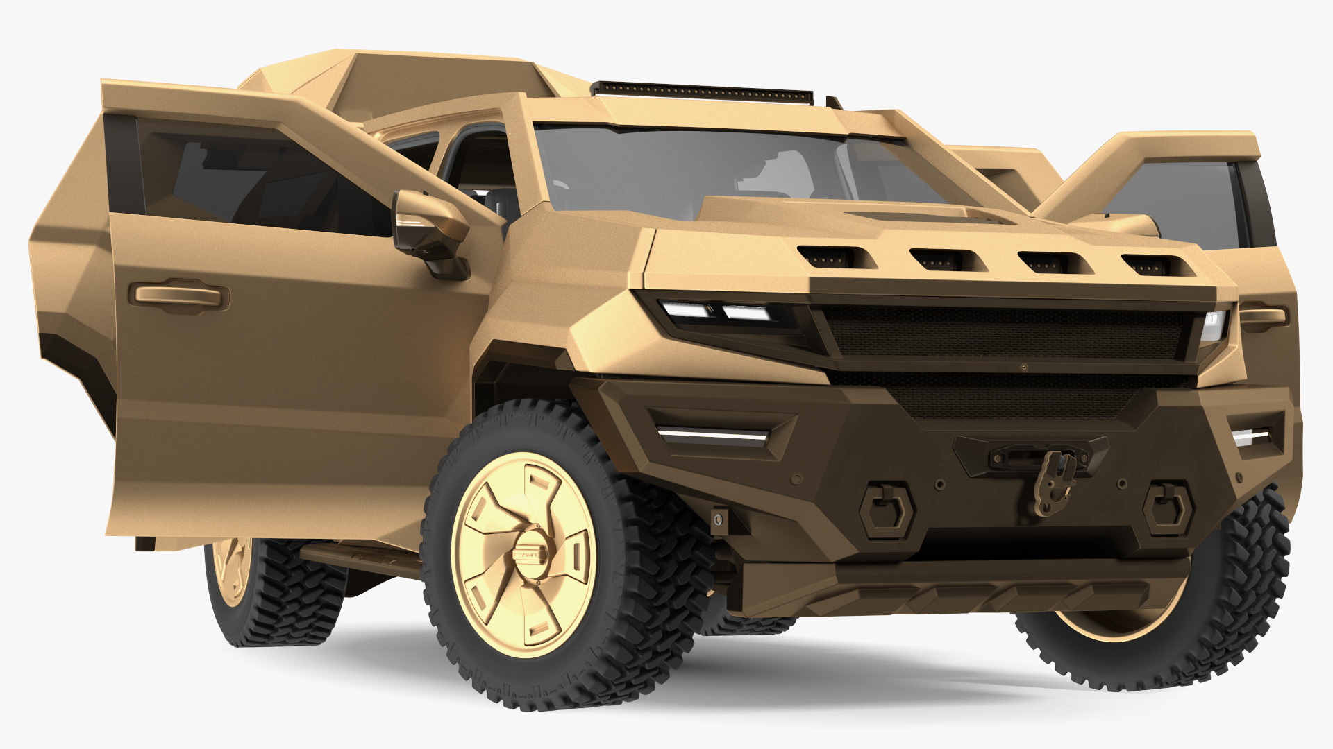 3D Armored Sand Colored SUV with Lights On Rigged